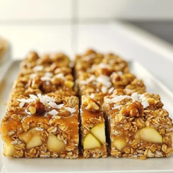 To make these tasty caramel apple granola bars, gather the following ingredients: - 2 cups rolled oats - 1 cup almond butter (or other nut butter) - 1/2 cup honey or maple syrup - 1 cup diced apples (preferably Granny Smith for tartness) - 1/2 cup shredded coconut - 1/4 cup chopped walnuts or pecans - 1 teaspoon ground cinnamon - 1/4 teaspoon salt - 1/2 cup caramel sauce (store-bought or homemade) - Optional: 1/4 cup raisins or dried cranberries These ingredients create a perfect mix of flavors and textures. The oats form the base, giving it a hearty feel. Almond butter or nut butter adds creaminess. Apples bring a fresh crunch, while coconut and nuts add delightful bites. Ground cinnamon and salt enhance the taste. The caramel sauce ties it all together with sweetness. You can customize this recipe with dried fruits if you like. This simple list of ingredients makes it easy and fun to create your own no-bake snacks. Enjoy the process and the delicious results! - Line an 8x8-inch baking dish with parchment paper. - Leave some overhang on the sides for easy removal later. - In a large bowl, combine: - 2 cups rolled oats - 1/2 cup shredded coconut - 1/4 cup chopped walnuts or pecans - 1 teaspoon ground cinnamon - 1/4 teaspoon salt - In another bowl, mix together: - 1 cup almond butter - 1/2 cup honey or maple syrup - If the almond butter is thick, microwave it for 10-15 seconds. This makes it easier to mix. - Pour the wet mixture into the bowl of dry ingredients. - Stir until everything is well coated. - Gently fold in 1 cup diced apples and any optional dried fruits. - Drizzle half of the 1/2 cup caramel sauce into the mixture. - Stir gently to mix it in. - Transfer the mixture to the prepared baking dish. - Press it down firmly and evenly with a spatula or hands. - Chill in the refrigerator for at least 2 hours. - Once set, lift the granola from the dish using the parchment overhang. - Cut into bars. - Drizzle with the remaining caramel sauce before serving. For the best flavor, use Granny Smith apples. They bring a nice tartness that balances the sweet caramel. You can also try Honeycrisp or Fuji apples for a sweeter taste. When it comes to texture, diced apples work better than sliced ones. Diced apples mix into the bars well, while slices may not blend evenly. You can adjust the sweetness by changing the honey or maple syrup amount. If you want less sugar, use less syrup. For extra sweetness, add more caramel sauce or dried fruits like raisins or cranberries. You might also try mashed bananas or applesauce for a natural sweetener. Make your bars ahead of time for a quick snack. Store them in an airtight container in the fridge for up to a week. You can also freeze them for longer storage. Just wrap each bar in plastic wrap and place them in a freezer bag. When ready, let them thaw in the fridge overnight. {{image_2}} If you want to make these bars nut-free, try using sunflower seed butter instead of almond butter. Sunflower seed butter gives a creamy texture and a mild flavor. It also adds a nice dose of protein. Just blend it with honey or maple syrup like you would with nut butter. You can enhance the flavor by adding a splash of vanilla extract. This small addition brings a warm note to your bars. You might also try adding a pinch of nutmeg or ground ginger. These spices add depth and make your bars taste even better. Don’t be afraid to experiment with different spices. Adding mix-ins can make these bars even more exciting. Consider dried fruits like raisins, cranberries, or apricots. These fruits add sweetness and chewiness. You can also toss in seeds like pumpkin or sunflower seeds for a crunch. For chocolate lovers, add chocolate chips for a sweet touch. They melt slightly into the bars, making them even more delicious. To keep your caramel apple granola bars fresh, use an airtight container. Glass containers work best. You can also use plastic containers, but ensure they seal well. Store the bars in the fridge for maximum freshness. This way, they stay firm and tasty. These granola bars last about one week in the fridge. If you notice any weird smells or changes in texture, it's time to toss them. Look for signs like stickiness or an off taste. If they seem dry or crumbly, they may not be as enjoyable. For longer storage, freeze the granola bars. Wrap each bar tightly in plastic wrap, then place them in a freezer bag. This keeps them fresh for up to three months. When you're ready to enjoy, take out a bar and let it thaw in the fridge overnight. You can also thaw them at room temperature for an hour or two. Yes, you can use different nut butters. Peanut butter works well for a nutty flavor. Cashew butter offers a creamy texture. You can even try sunflower seed butter if you want a nut-free option. Each nut butter gives a unique taste to the bars. Yes, these granola bars can be gluten-free. Rolled oats are naturally gluten-free. Just make sure to check that your oats are certified gluten-free. Some oats may have cross-contact with gluten. Always read the package to be safe. Absolutely! You can replace honey with maple syrup for a vegan option. Agave syrup is another great substitute. Both will keep the bars sweet and sticky. You can also use brown rice syrup for a different flavor. You can change the texture by adjusting the oats. For crunchier bars, add more nuts or seeds. You can also bake them for a short time if you want a firmer texture. For chewier bars, use less oats or add more nut butter. If you need a substitute for caramel sauce, try making your own. Combine brown sugar, butter, and cream for a quick version. You can also use date syrup for a healthier twist. Nut butter mixed with a touch of maple syrup makes a great spread, too. You learned how to make tasty granola bars with simple ingredients. From choosing the right apples to mixing in flavors, every step matters. You can even adjust sweetness or add new flavors. Remember, these bars are easy to prepare and store well. Try different nut butters or toppings to make your own version. Be bold and get creative! Your homemade granola bars will satisfy any snack attack. Enjoy the process and the delicious results.