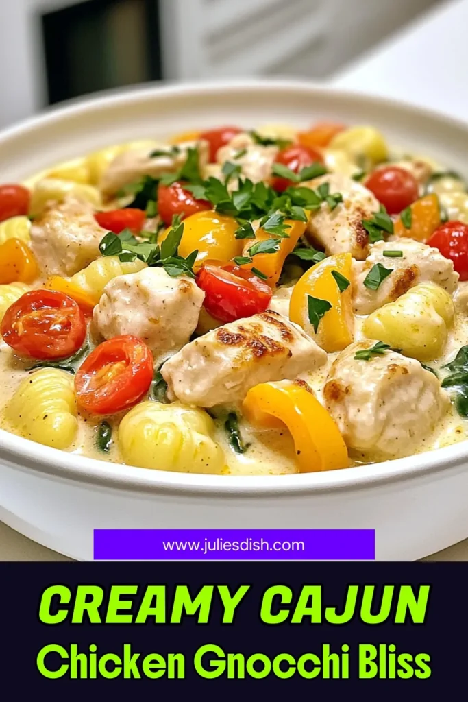 Indulge in this Creamy Cajun Chicken Gnocchi Delight that’s sure to spice up your dinner routine! With tender chicken, flavorful Cajun seasoning, and creamy sauce enveloping fluffy gnocchi, this recipe is a must-try! Perfect for a quick meal, it takes just 30 minutes to make. Don’t miss out on this delicious dish—click to explore the full recipe and bring a taste of the South to your table! #CajunCooking #ChickenRecipes #Gnocchi #ComfortFood
