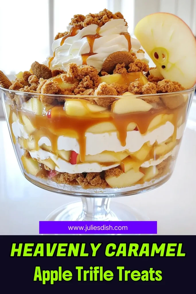 Indulge in the deliciousness of this Caramel Apple Trifle that perfectly combines fresh apples, creamy vanilla pudding, and sweet whipped cream. This easy-to-follow recipe is ideal for gatherings or a cozy dessert night. Layering ginger snap cookies, caramelized apples, and whipped cream creates a stunning treat everyone will love! Click to explore this mouthwatering recipe and delight your taste buds! #CaramelAppleTrifle #DessertIdeas #FallRecipes #SweetTreats