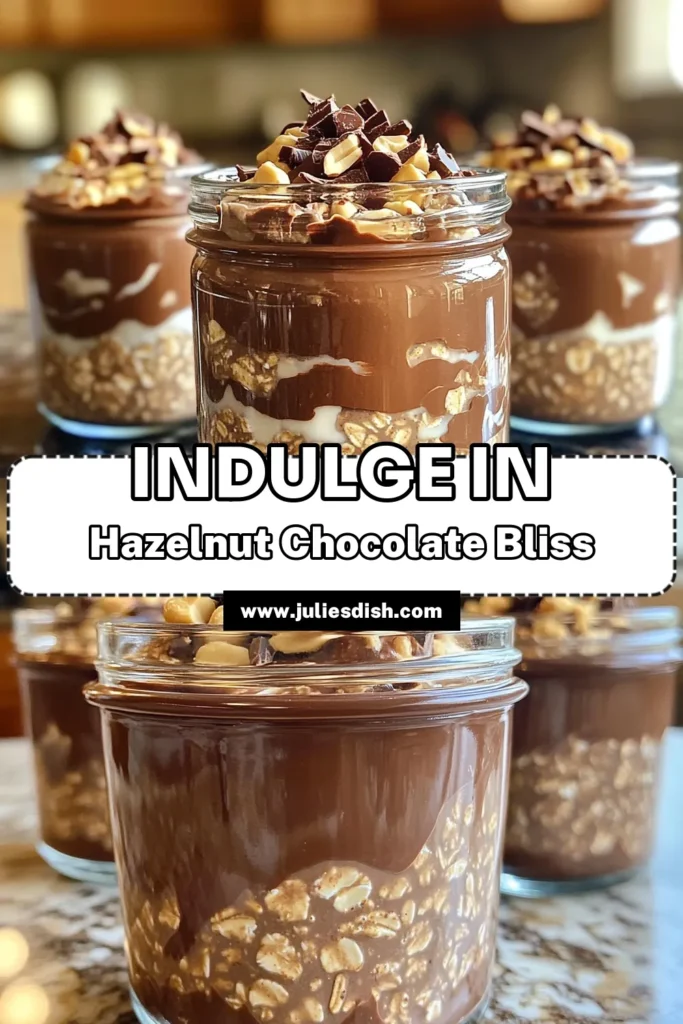 Start your day with a delicious twist on breakfast: Chocolate Hazelnut Overnight Oats! This easy recipe combines rolled oats, creamy almond milk, rich cocoa powder, and nutty hazelnut butter for a treat you'll love. Just mix, refrigerate overnight, and wake up to a nutritious meal ready to enjoy. Click to explore the full recipe and indulge in a satisfying start to your morning! #OvernightOats #HealthyBreakfast #ChocolateLovers #MealPrep