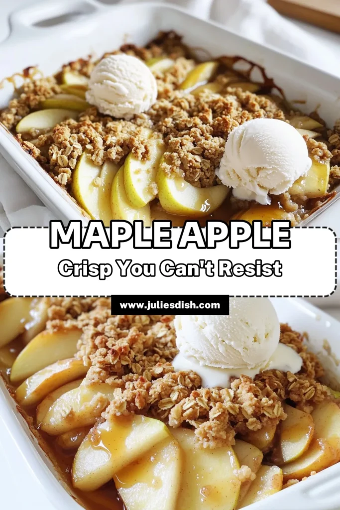Indulge in this Maple Apple Crisp Delight, a sweet treat that's perfect for fall! Made with fresh apples, maple syrup, and a cozy oat crumble, this simple recipe will warm your heart and home. Ready in just 50 minutes, it's ideal for family gatherings or a tasty dessert. Click through to discover how to make it and savor each delicious bite! #MapleAppleCrisp #FallDesserts #AppleRecipes #ComfortFood
