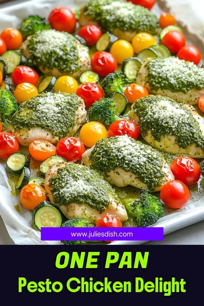 Enjoy a delicious and easy dinner with this Pesto Chicken & Veggie Bake Sheet-Pan recipe! Perfectly seasoned chicken breasts, colorful veggies, and a flavorful pesto sauce come together for a meal that's ready in just 40 minutes. This one-pan wonder not only saves time on cleanup but is also packed with nutrients. Click through to discover the full recipe and add some tasty variety to your weeknight meals! #PestoChicken #SheetPanRecipes #EasyDinner #HealthyEating