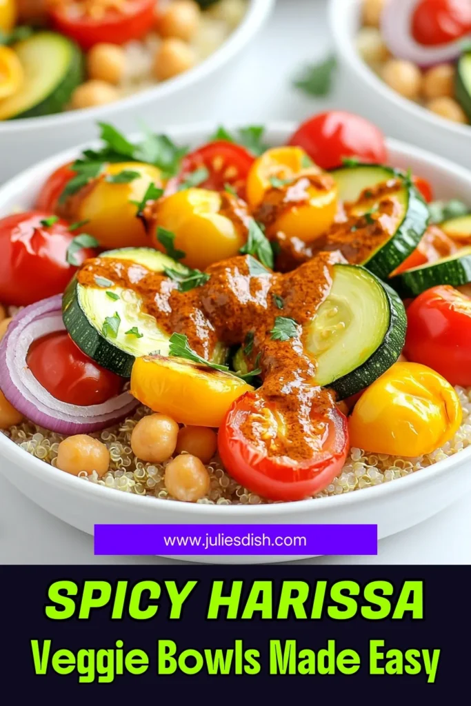 Spice up your meal prep with these delicious Sheet Pan Spicy Harissa Veggie Bowls! Packed with colorful veggies, chickpeas, and a bold harissa flavor, this easy recipe is perfect for a quick weeknight dinner. Simply toss your ingredients on a sheet pan and roast for an irresistible dish that's both healthy and satisfying! Click to discover the full recipe and elevate your cooking game! #VeggieBowls #HealthyEating #SheetPanMeals #HarissaRecipe