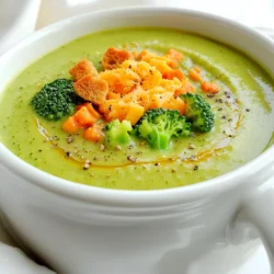 For my creamy cheddar broccoli soup, you'll need these simple items: - 4 cups fresh broccoli florets - 1 medium onion, chopped - 3 cloves garlic, minced - 3 cups vegetable broth - 2 cups carrots, diced - 1 teaspoon dried thyme - 1 teaspoon black pepper - 1 ½ cups sharp cheddar cheese, shredded - 1 cup heavy cream - Salt to taste - Optional: Croutons and additional cheese for topping You can swap some ingredients based on what you have: - Use frozen broccoli if fresh isn't available. - Any onion works, but yellow onion gives the best flavor. - Swap vegetable broth for chicken broth for a different taste. - For a lighter option, try half-and-half instead of heavy cream. - You can replace cheddar with any cheese you like, such as gouda or mozzarella. Here are some tasty toppings you can add: - Croutons for a crunchy texture. - A sprinkle of additional cheddar cheese for extra flavor. - Fresh herbs like parsley or chives for a pop of color. - A dollop of sour cream for creaminess. These ingredients and options make your creamy cheddar broccoli soup tasty and fun! Start by washing your fresh broccoli. Cut it into small florets. Next, chop one medium onion into small pieces. Then, mince three cloves of garlic. Dice two cups of carrots. This mix of veggies gives great flavor. Place all these prepared vegetables into your slow cooker. Pour three cups of vegetable broth over your veggies. Add one teaspoon of dried thyme for a nice herbal touch. Then, season with one teaspoon of black pepper and salt to taste. Cover the slow cooker and set it to low heat. Let it cook for about four to five hours. You want the veggies to be tender but not mushy. Once the vegetables are tender, it’s time to blend. Use an immersion blender to puree the soup right in the slow cooker. If you don’t have one, carefully transfer the soup in batches to a blender. Blend until smooth and creamy. Now, stir in one and a half cups of shredded sharp cheddar cheese. Add one cup of heavy cream next. Mix until the cheese melts and the soup is rich and creamy. Taste the soup and adjust the seasoning if needed. Serve hot, and if you like, top with croutons and extra cheese. To make your soup super creamy, use heavy cream. It gives a rich taste. Blend the soup well to break down the veggies. An immersion blender works best. If you use a regular blender, be careful. Blend in small batches to avoid spills. You can add more cheese for extra creaminess. Just stir it in after blending. To boost flavor, add more spices. A pinch of nutmeg can add warmth. You might also try a splash of lemon juice. It brightens the taste and balances the creaminess. Fresh herbs like parsley or chives can make it fresh. If you like heat, add a dash of red pepper flakes. One mistake is overcooking the veggies. They should be tender, not mushy. Watch the cooking time closely. Another mistake is not seasoning enough. Taste your soup before serving. Adjust the salt and pepper to your liking. Lastly, don’t skip blending; it’s key for the right texture. {{image_2}} You can change the cheese for a new flavor. Try gouda for a smoky taste. Monterey Jack is milder and adds creaminess. For a tangy twist, use feta. Each cheese brings its own charm. Mix and match to find your favorite. Adding protein makes your soup heartier. Cooked chicken works great here. Just shred it before adding to the soup. Bacon adds a nice crunch and flavor. Cook it until crispy, then crumble on top. You can also use tofu for a vegetarian option. It gives protein without meat. You can make this soup vegan easily. Replace heavy cream with coconut milk. It adds creaminess and a hint of sweetness. Use nutritional yeast instead of cheese for a cheesy taste. Check your broth to ensure it is vegetable-based. These swaps keep the flavors while making it plant-based. To keep your creamy cheddar broccoli soup fresh, first let it cool down. Pour the soup into an airtight container. Make sure to leave some space at the top for expansion. This helps preserve the flavor and texture. Store it in the fridge if you plan to eat it within three days. When you're ready to enjoy your soup, reheat it in a pot over medium heat. Stir often to keep it from sticking. You can also use a microwave. Heat it in a bowl for one to two minutes. Stir halfway to ensure even heating. If the soup thickens too much, add a splash of broth or cream. If you want to save the soup for later, freezing is a great option. Pour it into freezer-safe containers, leaving space at the top. Seal tightly and label with the date. You can freeze it for up to three months. When you want to eat it, thaw it overnight in the fridge before reheating. Enjoy your creamy cheddar broccoli soup whenever you like! Yes, you can use frozen broccoli. It saves time and is convenient. Just add it directly to the slow cooker. Frozen broccoli is already blanched, so it cooks well in the soup. The taste will still be nice, but fresh broccoli gives a better texture. The soup will last about 3 to 4 days in the fridge. Make sure to store it in an airtight container. This keeps the flavors fresh and prevents any odors from other foods. Before eating, check for any off smells or changes in texture. Yes, you can make this soup ahead of time. It tastes even better after the flavors blend overnight. Just cook it, let it cool, and store it in the fridge. When ready to eat, simply reheat it on the stove or in the microwave. Several side dishes pair nicely with cheddar broccoli soup. Here are some ideas: - Grilled cheese sandwiches - Fresh garden salad - Garlic bread - Roasted vegetables - Crispy potato wedges These sides add great flavor and texture to your meal. This blog post gave you a complete guide to making cheddar broccoli soup. I covered the ingredients, how to cook, and tips for the best taste. You learned about fun variations and safe storage. Each step helps you create a yummy dish. In the end, making this soup can be simple and fun. Enjoy your cooking!
