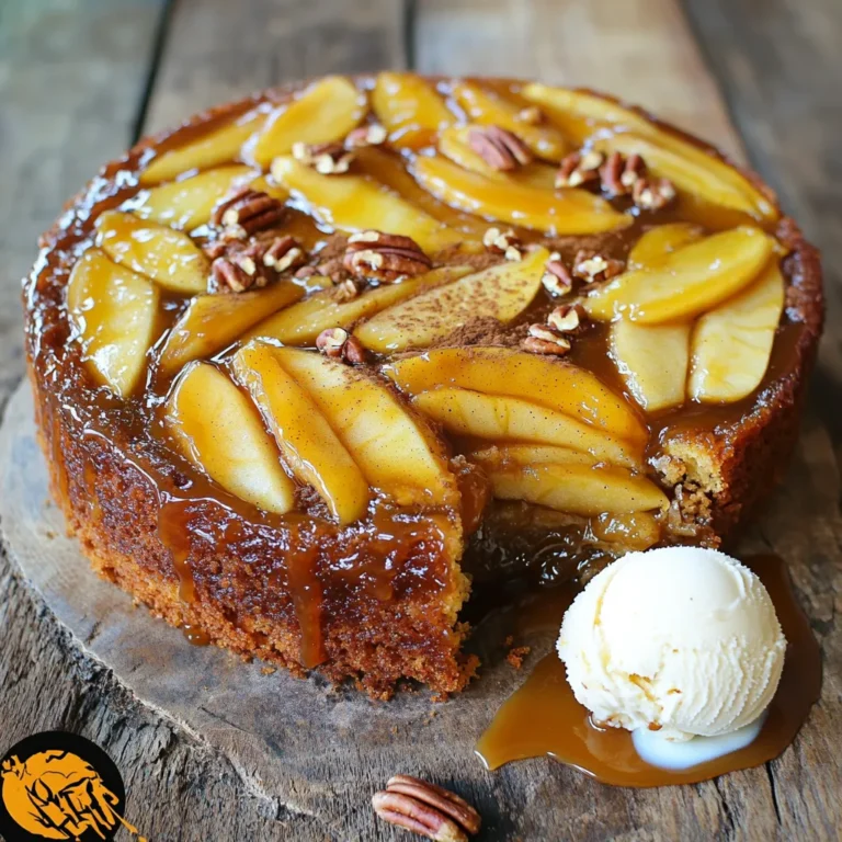 To make this cake, you need the following items: - 4 medium apples, peeled, cored, and sliced - 1 cup brown sugar - 1/2 cup unsalted butter - 1 teaspoon vanilla extract - 1 teaspoon cinnamon - 1 1/2 cups all-purpose flour - 1 teaspoon baking powder - 1/2 teaspoon baking soda - 1/4 teaspoon salt - 2 large eggs - 1/2 cup granulated sugar - 1/2 cup milk You can add your twist to this cake with these options: - Chopped nuts like pecans or walnuts for crunch - Extra spices such as nutmeg or ginger for warmth - Dried fruits like raisins or cranberries for added flavor - A splash of rum or bourbon for a grown-up touch If you need to swap some ingredients, consider these ideas: - Use coconut oil instead of butter for a dairy-free option - Substitute almond flour for a gluten-free version - Choose honey or maple syrup in place of brown sugar for a natural sweetener - Use plant-based milk, like almond or oat milk, instead of regular milk Each ingredient plays a key role in creating the rich, sweet flavor of this caramel apple upside-down cake. Enjoy experimenting with different combinations! Start by preheating your oven to 350°F (175°C). Grease a 9-inch round cake pan. I like to line the bottom with parchment paper too. This makes it easy to take the cake out later. Next, peel, core, and slice four medium apples. Arrange the apple slices in a nice circular pattern. Overlap them a bit for a beautiful look. In a small saucepan, melt half a cup of unsalted butter over medium heat. Once melted, add one cup of brown sugar. Stir this mix until it is smooth and bubbly for about 2-3 minutes. Remove the pan from heat. Now, stir in one teaspoon of vanilla extract. Pour the caramel into the bottom of the prepared cake pan. Spread it evenly across the bottom. In a separate bowl, whisk together one and a half cups of all-purpose flour, one teaspoon of baking powder, one-half teaspoon of baking soda, and one-fourth teaspoon of salt. In another large bowl, beat two large eggs with half a cup of granulated sugar. Mix this for about 3-4 minutes until it looks light and fluffy. Gradually add the dry ingredients to the egg mixture. Then, pour in half a cup of milk. Mix until everything is smooth. Carefully pour this batter over the apples in the pan. Bake your cake in the oven for 40-45 minutes. Check if it is done by inserting a toothpick into the center. It should come out clean. Once baked, let the cake cool in the pan for about 10 minutes. After that, carefully invert the cake onto a serving plate. The apple slices will be on top, looking amazing. Let the cake cool completely before you slice it. To bake a great upside-down cake, follow these tips: - Choose the right apples: Use firm apples like Granny Smith or Honeycrisp. They hold up well when baked. - Prepare your pan: Grease the pan well and use parchment paper. This helps the cake come out easily. - Spread the caramel evenly: Ensure the caramel covers the bottom completely. This creates a rich flavor. - Layer the apples neatly: Overlap the apple slices slightly. This makes for a beautiful top when you flip the cake. - Don’t overmix the batter: Mix until just combined. This keeps the cake light and fluffy. Watch out for these common mistakes: - Using too many apples: Stick to four medium apples. Too many can make the cake soggy. - Not monitoring the baking time: Check the cake at 40 minutes. Ovens vary, and you want it just right. - Skipping the cooling time: Let it cool for 10 minutes before inverting. This helps avoid a messy flip. - Not measuring ingredients accurately: Use a scale or measuring cups. Baking is a science, and precision matters. - Forgetting to add salt: A little salt enhances flavor. Don’t skip it! You can boost the flavor of your cake easily: - Add nuts: Chopped pecans or walnuts add crunch and richness. Sprinkle them over the apples before adding batter. - Use spices: Besides cinnamon, try nutmeg or ginger for a warm note. These spices pair well with apples. - Incorporate citrus: A bit of lemon zest brightens the cake. Mix it into the batter for a fresh kick. - Try caramel sauce: Drizzle homemade or store-bought caramel over the top. This adds sweetness and makes it even more tempting. - Serve with ice cream: Vanilla ice cream complements the warm cake perfectly. It’s a classic combo that never fails. {{image_2}} You can swap out apples for other fruits in this cake. Pears add a sweet touch. Pineapples bring a tropical vibe. Peaches also work well when in season. Just make sure the fruit is ripe and juicy. Cut them into slices for even cooking. Each fruit will give the cake a unique flavor. To make this cake gluten-free, use a gluten-free flour blend. Look for one that contains xanthan gum. This helps to mimic the texture of all-purpose flour. You may also want to add a bit more baking powder. This can help the cake rise better. Be sure to check all other ingredients for gluten content. If you want a vegan version, replace the eggs with flaxseed meal. Mix 1 tablespoon of flaxseed with 2.5 tablespoons of water. Let it sit for a few minutes to thicken. For the milk, use almond milk or oat milk. Use coconut oil instead of butter for a rich flavor. The cake will remain tasty and moist without animal products. To keep your caramel apple upside-down cake fresh, store it in an airtight container. If you don't have one, wrap it tightly in plastic wrap. This will help prevent it from drying out. Place the cake at room temperature for up to three days. If you live in a warm area, you may want to refrigerate it to keep it fresh longer. Just remember that chilling can change the cake's texture. If you want to enjoy your cake later, freezing is a great option. First, let the cake cool completely. Then, slice it into pieces for easy servings. Wrap each slice in plastic wrap, and then place them in a freezer bag. Remove as much air as possible to avoid freezer burn. Label the bag with the date. You can freeze the cake for up to three months. When you're ready to eat it, just thaw in the fridge overnight. To reheat your caramel apple upside-down cake, you have a couple of options. For a quick method, use the microwave. Heat a slice on medium power for about 15–20 seconds. If you prefer a crispier texture, use the oven. Preheat it to 350°F (175°C). Place the cake on a baking sheet and heat for about 10 minutes. Serve warm, maybe with a scoop of ice cream on the side! Yes, you can use different apples. Good choices include Granny Smith, Honeycrisp, or Fuji. Each type gives a unique taste and texture. Granny Smith adds tartness, while Honeycrisp brings sweetness. Experiment to find your favorite. To check if the cake is done, use a toothpick. Insert it into the center of the cake. If it comes out clean, the cake is ready. You can also gently press the top. If it springs back, it’s done. This cake pairs well with vanilla ice cream or whipped cream. A drizzle of caramel sauce adds extra sweetness. You can also add chopped nuts for crunch. Serve warm for the best taste. Yes, you can make the cake ahead of time. Bake it and let it cool completely. Store it in an airtight container at room temperature. You can also freeze it for longer storage. Just thaw it before serving. This blog post covered all you need for a delicious Caramel Apple Upside-Down Cake. We explored essential ingredients, step-by-step instructions, and useful tips. You learned about variations and how to store leftovers. Creating your perfect cake is easier with these insights. Remember, baking is about fun and creativity, so don't hesitate to try new things. Enjoy your baking adventure and treat yourself and others to this tasty delight!