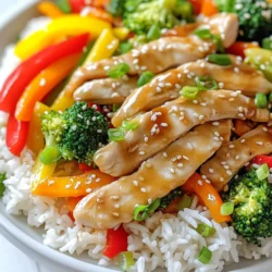 - 1 lb (450g) boneless chicken breast, sliced into thin strips - 4 tablespoons unsalted butter - 4 cloves garlic, minced - 2 cups bell peppers, sliced (red and yellow for color) - 1 cup broccoli florets - 1 medium carrot, julienned - 3 green onions, chopped - 2 tablespoons soy sauce - 1 tablespoon honey - 1 teaspoon sesame oil - Salt and pepper to taste - Cooked jasmine rice, for serving The chicken breast gives this dish a tender texture. I prefer using fresh chicken for the best taste. Unsalted butter adds a rich flavor without being too salty. Garlic is the star here, so don’t skimp! Choose vibrant bell peppers for color and sweetness. Broccoli and carrots add crunch and nutrition. Green onions add a fresh kick at the end. You can swap chicken for shrimp or tofu for a different protein. Use olive oil instead of butter for a healthier option. Coconut aminos work as a soy sauce substitute if needed. If you dislike honey, try maple syrup or agave nectar. For a spicy kick, add red pepper flakes or sliced chili peppers. Start by melting 2 tablespoons of butter in a large skillet. Use medium-high heat. Once the butter bubbles, add the sliced chicken. Season it with salt and pepper. Stir-fry the chicken for about 5 to 7 minutes. You want it golden and fully cooked. When done, remove the chicken and set it aside. In the same skillet, add the other 2 tablespoons of butter. Let it melt completely. Add the minced garlic and sauté for 30 seconds. You will smell a wonderful aroma. Next, toss in the bell peppers, broccoli, and carrot. Stir-fry these for 4 to 5 minutes. The vegetables should be tender but still crisp. Now, return the cooked chicken to the skillet. Pour in the soy sauce, honey, and sesame oil. Toss everything together. Make sure all the ingredients are well coated. Heat for about 2 minutes. This step melds the flavors. Finally, stir in the chopped green onions. Mix well before serving. Enjoy over cooked jasmine rice for a complete meal. To make a great stir fry, use high heat. This helps the chicken cook quickly and evenly. A large skillet or wok works best. This gives you space to toss the food. Always cut your chicken into thin strips. Thin pieces cook faster and stay juicy. Stir the chicken often to prevent it from sticking. Garlic is key in this dish. It adds a rich taste. Use fresh garlic for the best flavor. Mince it finely so it blends well. Butter adds creaminess and depth. Use unsalted butter to control salt levels. Soy sauce gives the dish a nice salty kick. Honey balances the salt with a touch of sweetness. One common mistake is overcooking the chicken. Keep an eye on it; it should be golden, not dry. Don't crowd the pan. If you add too much food at once, it will steam instead of fry. Be careful with the garlic; it can burn quickly. If it burns, it will taste bitter. Always taste your dish before serving to adjust flavors. {{image_2}} You can easily make this dish vegetarian or vegan. Replace the chicken with tofu or tempeh. Use 1 pound of firm tofu, pressed and cut into cubes. You can marinate the tofu in soy sauce for more flavor. For a vegan option, swap butter with vegan butter or olive oil. The other ingredients, like garlic and veggies, work great in this version too! If you want to change up the protein, try shrimp or beef. Use 1 pound of shrimp, peeled and deveined. Cook the shrimp for about 3-4 minutes until they turn pink. For beef, use flank or sirloin steak, thinly sliced. Stir-fry the beef for about 4-5 minutes. The garlic butter sauce will still work wonders with any of these proteins. You can add more flavor and texture to your stir fry. Try adding ginger for a warm, spicy kick. Just use about 1 teaspoon of fresh ginger, minced. You can also add nuts like cashews or peanuts for crunch. They add a nice texture and flavor. For heat, add sliced chili peppers or a dash of hot sauce. You can even add fruit like pineapple for a sweet twist. After you enjoy your Garlic Butter Chicken Stir Fry, store leftovers in an airtight container. Let the dish cool down first. This helps keep the flavors fresh. It can last in the fridge for up to three days. Make sure to label the container with the date. To reheat, use a skillet over medium heat. Add a splash of water or broth to keep it moist. Stir gently until heated through. You can also use the microwave. Heat in a bowl for one to two minutes. Stir halfway to avoid hot spots. If you want to freeze it, let it cool completely. Use freezer-safe bags or containers. Remove as much air as possible to prevent freezer burn. The stir fry can stay good in the freezer for up to three months. When ready to eat, thaw it in the fridge overnight before reheating. Garlic Butter Chicken Stir Fry lasts about 3 to 4 days in the fridge. Store it in an airtight container to keep it fresh. When you’re ready to eat, just reheat it on the stove or in the microwave. It’s a great make-ahead meal for busy days. Yes, you can use frozen vegetables in this stir fry. Just remember to thaw them first. This helps them cook evenly. Frozen veggies save time and add color. They work well with the garlic and butter flavors. Serve Garlic Butter Chicken Stir Fry over jasmine rice for a filling meal. You can also pair it with noodles or quinoa. A fresh salad or steamed veggies on the side adds crunch. Lime wedges give a nice zing and balance the dish. This blog post shared key ingredients and step-by-step instructions for making garlic butter chicken stir fry. You learned tips for perfecting your dish and how to avoid common mistakes. We also explored tasty variations and smart storage options. Remember, cooking is about being creative and having fun. Don’t hesitate to experiment with flavors and ingredients. Enjoy your next meal with these easy methods and ideas in mind!