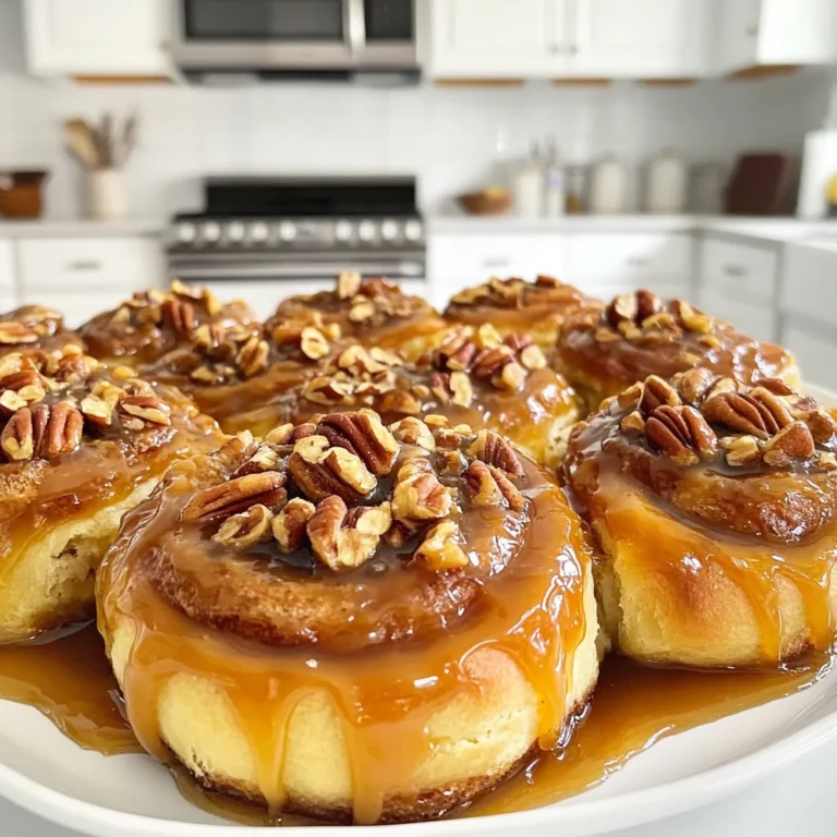 - 2 cups all-purpose flour - 1/2 cup sugar - 1/2 cup warm milk (about 110°F) - 1 packet (2 1/4 teaspoons) instant yeast - 1/4 cup unsalted butter, melted - 1/2 teaspoon salt - 1 large egg - 1 teaspoon vanilla extract - 1 cup pecans, roughly chopped - 1/2 cup brown sugar, packed - 1/4 cup unsalted butter, softened - 1/4 cup corn syrup - 1 teaspoon ground cinnamon The key to great caramel pecan sticky buns is in the ingredients. For the dough, you need basic items like flour, sugar, and yeast. Each part plays a role. The yeast makes the dough rise, giving it that fluffy texture. Warm milk helps activate the yeast, while butter adds richness. The caramel layer is just as important. Chopped pecans give a nice crunch and flavor. Brown sugar adds deep sweetness. Corn syrup helps the caramel stay smooth. Cinnamon brings warmth and spice to the mix. By using quality ingredients, you ensure your sticky buns taste amazing. You can also experiment with different nuts or sugars to make it your own. This recipe is simple, yet it leads to a delightful treat. Enjoy the process of mixing and baking these sweet buns. Start by taking a mixing bowl. Combine warm milk and sugar. Sprinkle the yeast on top of the milk. Let this sit for 5 to 10 minutes. You want the mixture to become frothy. This means the yeast is active and ready. In another bowl, mix the all-purpose flour and salt. After that, add the melted butter, egg, and the yeast mixture to the flour. Stir it all together. When the dough starts to come together, it’s time to knead. Knead the dough on a floured surface for about 8 to 10 minutes. You want it to be smooth and elastic. Now, place the dough in a greased bowl. Cover it with a cloth. Let it rise in a warm place for about 1 hour. The dough should double in size. While the dough rises, prepare the filling and the caramel layer. Once the dough has risen, roll it out on a floured surface. Aim for a rectangle shape, about 12 by 18 inches. Spread the cinnamon filling mixture evenly over the dough. Starting from the long edge, tightly roll the dough into a log. Cut the log into 12 equal pieces. Place the rolls in a greased baking dish over the caramel layer. Cover with plastic wrap and let them rise for another 30 minutes. Preheat the oven to 350°F (175°C). Bake the buns for 25 to 30 minutes. You want them to be golden brown. After baking, let them cool for a few minutes in the pan. Carefully invert the buns onto a serving platter. Serve them warm and enjoy! To make the best caramel pecan sticky buns, focus on the dough. Kneading is key. Knead your dough for about 8-10 minutes. This builds elasticity and strength. Use your palms to push the dough away and fold it back. You want a smooth and soft dough. For rising, find a warm spot. Cover the bowl with a cloth. Let it rise for about 1 hour. It should double in size. This gives your buns a light and fluffy texture. Creating a smooth caramel layer is easy if you follow a few steps. Start with low heat to melt the butter and corn syrup. Stir them together well. This helps avoid lumps. When adding nuts, chop them roughly for a good texture. Spread them evenly in the baking dish. This ensures every bite has a nice crunch. Presentation matters! When serving, place the sticky buns on a nice platter. Drizzle extra caramel over the top for a sweet touch. Pair these buns with coffee or tea. The rich flavors go well together. You can also serve with a scoop of vanilla ice cream for a fun twist! {{image_2}} You can change the nuts in your sticky buns. Walnuts add a nice crunch. Almonds give a different taste and texture. If you want something sweet, try adding chocolate chips. Dried fruit like raisins or cranberries can also add flavor. Mix and match to find what you love. To make a healthier version, use whole wheat flour instead of all-purpose flour. You can also use sugar substitutes like honey or agave. For gluten-free sticky buns, choose a gluten-free flour blend. This way, everyone can enjoy this sweet treat without worry. To make mini sticky buns, cut the rolled dough into smaller pieces. Bake them in a mini muffin tin for bite-sized treats. This helps reduce baking time to about 12-15 minutes. Watch them closely to avoid overbaking. These tiny buns are perfect for sharing! To keep your caramel pecan sticky buns fresh, store them at room temperature. Place them in an airtight container. This keeps them soft and prevents them from drying out. You can also wrap them tightly in plastic wrap. They will last for about three days. If you want to save some for later, freezing is a great option. First, let the buns cool completely. Then, wrap each bun in plastic wrap. Place the wrapped buns in a freezer-safe bag or container. They can stay fresh for up to three months in the freezer. When you're ready to enjoy them, take them out and let them thaw. For the best taste and texture, reheat them in the oven. Preheat the oven to 350°F (175°C) and warm them for about 10-15 minutes. This will bring back their gooey caramel and soft texture. Enjoy your delightful treat! Caramel pecan sticky buns can last for about 3 to 5 days at room temperature. To keep them fresh, store them in an airtight container. If you want to keep them longer, you can freeze them. Wrap each bun in plastic wrap, then place them in a freezer bag. They can last up to three months in the freezer. Yes, you can make the dough ahead of time. Prepare the dough as per the recipe and let it rise. After it rises, you can cover it tightly and place it in the fridge. This will slow the yeast action. You can keep it in the fridge for up to 24 hours. When you are ready, let the dough come to room temperature before rolling it out. If you don’t have corn syrup, you can use honey or maple syrup as a substitute. Both give a nice sweetness, but they may change the flavor slightly. You can also use brown rice syrup if you have it. Just keep in mind that these substitutes can make the caramel layer a bit less thick. You can tell when the sticky buns are done by their color. They should be golden brown on top. You can also insert a toothpick into the center; if it comes out clean, they are ready. The buns should feel soft but not doughy. A good way to check is to tap the bottom of the pan; if it sounds hollow, they are done. In this blog post, we explored how to make delicious caramel pecan sticky buns. You learned about the key ingredients, from the dough to the caramel layer. I walked you through step-by-step instructions, plus tips for perfecting your buns. You now have fun variations and storage tips to keep your treats fresh. Making these sticky buns is easier than you might think. Enjoy the warmth they bring to your kitchen and the smiles they create. Happy baking!