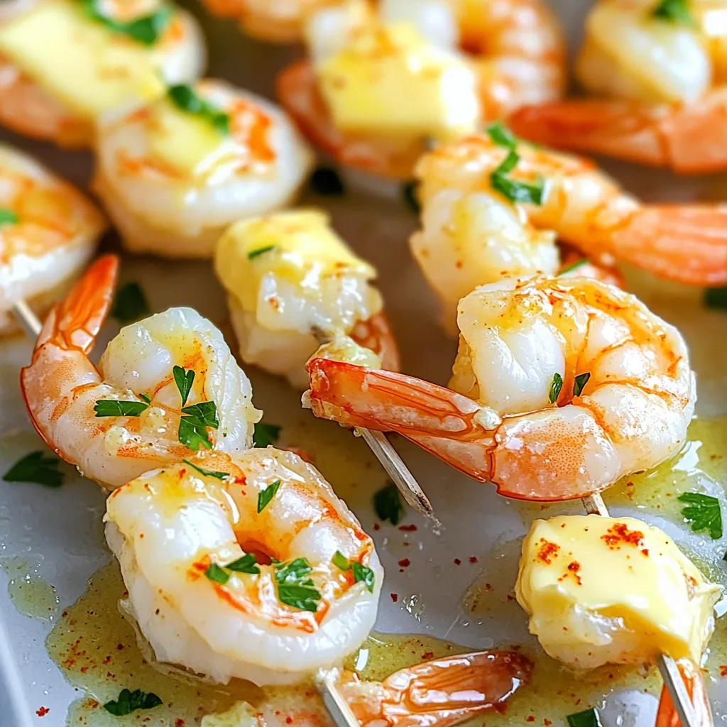 For these skewers, you need 1 pound of large shrimp. Make sure they are peeled and deveined. Fresh shrimp works best, but you can also use frozen shrimp. Just thaw them before cooking. The garlic butter marinade gives the shrimp a rich flavor. Here’s what you need: - 4 tablespoons unsalted butter (melted) - 4 cloves garlic (minced) - 1 tablespoon fresh parsley (chopped) - 1 teaspoon lemon juice Mix these ingredients in a bowl. The melted butter and garlic create a lovely base. The parsley and lemon juice add freshness. To make the shrimp even tastier, include these seasonings: - 1 teaspoon paprika for a hint of smokiness - ½ teaspoon salt to bring out all the flavors - ¼ teaspoon black pepper for a little kick After cooking, you can garnish with extra parsley. This adds color and a fresh taste to the dish. To start, you need skewers. If you use wooden skewers, soak them in water for 30 minutes. This step stops them from burning in the air fryer. Metal skewers do not need soaking. They are ready to use right away. Next, it’s time to marinate the shrimp. In a bowl, mix together: - 4 tablespoons unsalted butter, melted - 4 cloves garlic, minced - 1 tablespoon fresh parsley, chopped - 1 teaspoon lemon juice - 1 teaspoon paprika - ½ teaspoon salt - ¼ teaspoon black pepper Stir well to combine. Once mixed, add the shrimp. Toss them until they are fully coated in the marinade. Let the shrimp sit for 15-20 minutes. This waiting time helps the flavors blend into the shrimp. Now, it’s time to cook. First, preheat your air fryer to 400°F (200°C) for about 5 minutes. While it heats up, thread the marinated shrimp onto the skewers. Leave a little space between each shrimp. This space helps them cook evenly. When the air fryer is ready, place the skewers in the basket. Make sure they do not touch each other. Cook the shrimp for 6-8 minutes. Flip the skewers halfway through cooking. The shrimp should turn pink and opaque when done. Once cooked, take them out and drizzle any leftover garlic butter marinade over the top. You can also sprinkle some extra parsley for a nice touch. Enjoy your delicious air fryer garlic butter shrimp skewers! When picking shrimp, go for large, fresh shrimp. Look for shrimp that are firm and have a slight ocean scent. Avoid shrimp that smell strong or have a slimy texture. Fresh shrimp will taste best in your skewers. If you can't find fresh shrimp, frozen shrimp works too. Just thaw them well before cooking. To cook shrimp evenly, leave space between them on the skewers. This airflow helps them cook nicely. If they touch, they may not cook right. Flip the skewers halfway through the cooking time. This lets both sides get that perfect pink color. To make your shrimp sing with flavor, let them marinate long enough. Fifteen to twenty minutes is great. Use fresh garlic for a strong taste. You can also add a dash of lemon zest for extra brightness. If you like heat, sprinkle some red pepper flakes in the marinade. This will give your skewers a spicy kick. {{image_2}} You can easily add vegetables to your shrimp skewers. Bell peppers, zucchini, and cherry tomatoes work great. Just cut them into similar sizes as the shrimp. This way, they cook evenly. Toss the veggies in the garlic butter marinade too. It adds more flavor and color to your dish. Plus, it makes it healthier! If you want to change the flavor, try different marinades. A citrus marinade with orange or lime juice gives a fresh twist. You could also use soy sauce and ginger for an Asian flair. Combine these ingredients with melted butter for a rich taste. Feel free to mix and match until you find your favorite! For those who love heat, make spicy garlic butter shrimp skewers. Add red pepper flakes or cayenne pepper to the marinade. Start with a small amount, then taste it. You can always add more heat later. This gives a nice kick that pairs well with the garlic butter. Enjoy the spicy flavor that makes your taste buds dance! You can store leftover shrimp skewers in a sealed container. Make sure they cool down first. Place them in the fridge for up to three days. If they are not covered, they may dry out. To keep them fresh, use airtight containers. Reheat shrimp skewers in the air fryer for the best results. Set the air fryer to 350°F (175°C). Cook for 3-5 minutes. This warms them up without making them tough. You can also use a microwave, but they may lose some flavor. You can freeze shrimp skewers for later use. Wrap each skewer in plastic wrap. Then place them in a freezer bag. They can last for up to two months in the freezer. When ready to use, thaw them in the fridge overnight before reheating. Yes, you can use frozen shrimp. Just remember to thaw them first. Place the shrimp in cold water for about 15-20 minutes. This step helps them cook evenly. Shrimp are done when they turn pink and opaque. They should also curl up slightly. If you want to be exact, use a meat thermometer. The internal temperature should reach 120°F. Garlic butter shrimp skewers pair well with many sides. Here are some ideas: - Rice - Quinoa - Steamed vegetables - Salad - Garlic bread These options will enhance your meal and add variety. This blog post covered how to make shrimp skewers. You learned about the key ingredients, from the shrimp to the garlic butter marinade. I shared step-by-step instructions for preparing, marinating, and cooking in an air fryer. You also discovered tips for choosing the best shrimp and ensuring they cook evenly. Whether you add veggies or explore spicy flavors, these shrimp skewers will impress. Proper storage and reheating tips ensure your leftovers stay tasty. Now you're ready to make delicious shrimp skewers at home! Enjoy your cooking!