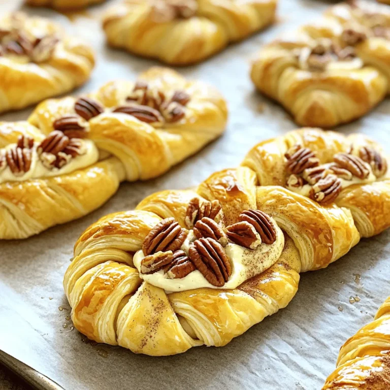 To make the Maple Pecan Cream Cheese Danish Braids, you will need the following ingredients: - Puff pastry sheet - Cream cheese - Maple syrup - Powdered sugar - Chopped pecans - Vanilla extract - Egg for egg wash - Additional maple syrup for drizzling - Optional toppings like cinnamon Each ingredient plays a key role in making this treat delightful. The puff pastry sheet provides a flaky and buttery base. The cream cheese gives a rich, creamy filling. Maple syrup adds sweetness and a unique flavor. Powdered sugar helps in sweetening the cream cheese mixture. Chopped pecans add crunch and a nutty taste. Vanilla extract enhances the overall flavor. The egg is used for an egg wash that gives the pastry a golden color. Finally, drizzle with more maple syrup for a sweet finish, and consider adding a sprinkle of cinnamon for extra warmth. These ingredients come together to create a warm, gooey, and visually stunning pastry. First, preheat your oven to 375°F (190°C). This helps the Danish cook evenly. Next, line a baking sheet with parchment paper. This step keeps the pastry from sticking. It also makes clean-up easier. In a mixing bowl, beat 8 oz of softened cream cheese until smooth. This is key for a creamy filling. Add 1/2 cup of maple syrup and 1/4 cup of powdered sugar. Don't forget 1 teaspoon of vanilla extract for flavor. Mix all the ingredients until they blend well together. Now it's time to spread the filling. Place the cream cheese mixture in the center of the pastry rectangle. Leave about an inch border on all sides. Next, sprinkle 1/2 cup of chopped pecans over the filling. This adds crunch and flavor. Cut slits along both sides of the pastry, about 1 inch apart. Be careful not to cut through the filling. To braid, fold the strips over the filling, alternating from left to right. Pinch the ends to seal them tight. For a golden finish, brush the top with a beaten egg. This egg wash gives the Danish a nice color. Place the baking sheet in the oven. Bake for 25-30 minutes until the pastry is golden brown and puffy. After baking, take it out and let it cool slightly. Drizzle extra maple syrup over the top for added sweetness. If you like, dust with cinnamon for an extra touch. To get the best puff pastry, you need to roll it out with care. Start on a clean, lightly floured surface. This helps keep the pastry from sticking. Use a rolling pin to flatten the dough evenly. Aim for a rectangle of about 12 x 9 inches. For flakiness, keep the pastry cold. Warm dough will not puff well. If it gets too warm, pop it in the fridge for about 10 minutes. This helps the layers stay separate during baking. The more layers you have, the flakier your pastry will be. You can make your Danish even tastier with a few spices. Try adding a pinch of cinnamon or nutmeg to the cream cheese filling. These spices mix well with maple syrup. You could also add a splash of almond extract for a nice twist. For a nutty edge, use toasted pecans. Toasting them brings out their flavor and adds crunch. You can also swap pecans for walnuts or hazelnuts. The key is to keep experimenting until you find your favorite mix. Presentation matters! Once your Danish cools, drizzle extra maple syrup over the top. This adds a shiny finish and makes it look inviting. A light dusting of cinnamon can also enhance the look and taste. When serving, slice the Danish into even pieces. Arrange them on a platter for a beautiful display. Pair with coffee or tea to elevate your treat time. Enjoy the smiles on everyone’s faces as they taste your creation! {{image_2}} You can change the filling in these Danish braids to suit your taste. Try adding fruits like blueberries or sliced apples. Chocolate chips also work great. These options give a fun twist to the classic recipe. You can mix and match flavors for a new treat each time. Just remember to keep the balance of sweetness. For those who need a gluten-free choice, use gluten-free puff pastry. Many brands now offer this option. Look for one that holds up well when baked. You should be able to find it in stores or online. Follow the same steps in the recipe. The taste will still be wonderful, and everyone can enjoy it! If you want a vegan version, swap the cream cheese with a plant-based cream cheese. You can also use a flax egg instead of the beaten egg for the wash. Mix one tablespoon of ground flaxseed with three tablespoons of water. Let it sit for a few minutes until it thickens. This will help give your Danish a nice shine. Enjoy your vegan treat! To keep your Maple Pecan Cream Cheese Danish Braids fresh, place them in an airtight container. You want to store them at room temperature for up to three days. If you have extra braids, refrigerate them for up to a week. Just make sure they are sealed well to avoid drying out. To reheat without losing quality, use an oven. Preheat your oven to 350°F (175°C). Place the Danish braids on a baking sheet. Heat for about 10-15 minutes. This method keeps the pastry flaky. You can also use a microwave, but it may make the pastry soft. Heat in short bursts of 10 seconds until warm. To freeze your Danish braids, wrap each one in plastic wrap. Then, place them in a freezer bag. This way, they stay fresh for up to three months. When you want to enjoy them, thaw in the fridge overnight. Reheat in the oven as described above for the best taste and texture. To thaw puff pastry, take it out of the freezer and place it in the fridge overnight. If you're short on time, you can leave it at room temperature for about 30 minutes. This keeps the dough chilled and easy to work with. Avoid using the microwave, as it can cook parts of the pastry, making it tough. Yes, you can prepare the braids ahead of time. After assembling, cover them tightly with plastic wrap and place them in the fridge. They can stay there for up to 24 hours. When you're ready to bake, just take them out, brush with egg wash, and bake as directed. This saves time on busy mornings. Danish pastries stay fresh for about 2 days at room temperature. Make sure to keep them in an airtight container. If you want them to last longer, you can refrigerate them for up to a week. For best results, reheat slightly in the oven to regain some crispiness. This blog post covered how to make delicious Danish braids. You learned about the main ingredients, step-by-step instructions, and useful tips. We discussed flavor variations, storage methods, and answered common questions. Finally, experiment with your own twists on this recipe. Danish braids are fun to make and share. Enjoy making them for friends or family, and let your creativity shine. Start baking and savor every bite!