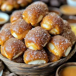 - 1 ½ cups warm water (110°F to 115°F) - 1 packet (2 ¼ tsp) active dry yeast - 1 tablespoon granulated sugar - 4 cups all-purpose flour - 1 teaspoon salt - ½ cup baking soda - ¼ cup unsalted butter, melted - 1 cup granulated sugar (for coating) - 2 tablespoons ground cinnamon - Flaky sea salt for sprinkling (optional) I love using simple ingredients to create Cinnamon Sugar Soft Pretzel Bites. Each item plays a key role in the final taste and texture. Warm water activates the yeast. The best temperature is between 110°F and 115°F. Too hot or too cold can affect the rise. Active dry yeast helps the dough rise. It gives the pretzel bites their soft, fluffy texture. Granulated sugar adds sweetness to the dough and helps yeast grow. You’ll also use sugar for the cinnamon coating. All-purpose flour gives the dough structure and chewiness. Use fresh flour for the best results. Salt enhances all other flavors. It is essential for a balanced taste. Baking soda is crucial for the boiling step. It gives pretzels their classic flavor and color. Unsalted butter adds richness and helps the coating stick. You brush it on after boiling. Cinnamon is what makes these bites special. It adds warmth and sweetness. Flaky sea salt is optional but highly recommended. It gives a nice contrast to the sweet cinnamon sugar. Each ingredient works together to create a delicious snack. These pretzel bites are a perfect treat for any occasion! To start, combine 1 ½ cups of warm water, a packet of active dry yeast, and 1 tablespoon of sugar in a bowl. Let this mixture sit for about 5 minutes. You want it to look frothy. This means the yeast is active. Next, mix 4 cups of all-purpose flour with 1 teaspoon of salt in a large bowl. After that, pour in the yeast mix. Stir until the dough starts to form. Now it’s time to knead the dough. Place it on a floured surface and knead for about 5 minutes. You want it smooth and elastic. Once ready, put the dough in a greased bowl. Cover it with a clean towel and let it rise in a warm spot. This should take about 1 hour, or until the dough doubles in size. After the dough has risen, preheat your oven to 425°F (220°C). Line a baking sheet with parchment paper. Divide the dough into 12 equal pieces. Roll each piece into a rope about ½ inch thick. Cut each rope into 1-inch pieces for the pretzel bites. In a large pot, bring 8 cups of water to a boil. Stir in ½ cup of baking soda. Carefully drop a few pretzel bites into the boiling water for about 30 seconds. Remove them with a slotted spoon and place them on the baking sheet. Next, brush the melted butter over the pretzel bites. This adds flavor and helps the sugar stick. Bake them in the preheated oven for 12-15 minutes until they turn golden brown. Let them cool slightly before serving. Enjoy these treats warm for the best taste! - Not allowing dough to rise properly: This step is key. If you skip it, your pretzel bites will be dense and tough. Make sure to cover the dough and let it rise in a warm spot. Aim for about an hour until it doubles in size. - Overcooking the pretzel bites: Keep an eye on them while baking. If you let them stay in too long, they will become hard. Bake them just until golden brown, usually around 12 to 15 minutes. - Adjusting cinnamon-sugar coating: You can make your cinnamon-sugar mix sweeter or spicier. For a sweeter bite, add more sugar. If you like spice, add more cinnamon. Find a balance that you love! - Options for dipping sauces: While these pretzel bites are great on their own, dipping sauces can add fun flavors. Try melted chocolate, caramel, or even cheese sauce. Each adds a new twist to your snack! {{image_2}} You can make your Cinnamon Sugar Soft Pretzel Bites even more special. Here are a few ideas: - Adding vanilla to the dough: A splash of vanilla makes the bites sweeter. It adds a warm flavor that pairs well with cinnamon. Just mix in one teaspoon of vanilla extract with the wet ingredients. - Experimenting with different spices: Try adding nutmeg or cardamom for a twist. Each spice brings its own unique flavor. A pinch of ginger can also add a nice zing. If you have special dietary needs, don’t worry! You can still enjoy these bites: - Gluten-free flour substitutes: Use a gluten-free flour blend. This will help keep the dough light and fluffy. Look for blends that contain xanthan gum for the best texture. - Reducing sugar for healthier options: You can cut the sugar in the dough. Use only half a cup instead of a full cup. This still gives you sweet pretzel bites while being a bit healthier. You can also use a sugar substitute if you prefer. To store leftover cinnamon sugar soft pretzel bites, place them in an airtight container. Keep them at room temperature for up to two days. If you want to keep them longer, refrigerate them. Just remember, refrigeration can make them a bit chewy. For reheating, preheat your oven to 350°F (175°C). Place the pretzel bites on a baking sheet and cover them with foil. Heat them for about 10 minutes. This method helps to restore some of their original texture and warmth. You can also use a microwave. Just heat them in short bursts of 10 seconds until warm. You can freeze these pretzel bites before or after baking. If you freeze them before baking, shape the bites and place them on a baking sheet. Freeze until solid, then transfer them to a freezer-safe bag. This way, they stay fresh for up to three months. When you're ready to bake, just add a few extra minutes to the baking time. If you prefer to freeze after baking, let the pretzel bites cool completely. Then, place them in an airtight container or freezer-safe bag. Again, they can last up to three months. To reheat, follow the same reheating tips mentioned above. Enjoy your delicious bites even after some time! Cinnamon sugar soft pretzel bites are warm, chewy snacks. They are made from a simple dough of flour, yeast, and sugar. After boiling, they get a coating of cinnamon and sugar. These bites are sweet, soft, and perfect for sharing. You can enjoy them fresh out of the oven or cool. They are a fun twist on the classic pretzel. These pretzel bites last about 2 to 3 days at room temperature. To keep them fresh, store them in an airtight container. If you want them to last longer, put them in the fridge. They may become a bit tough, but reheating will help. Yes, you can make these pretzel bites in advance. You can prepare the dough and shape the bites. After shaping, cover them and place them in the fridge. You can bake them later. They will be fresh and ready for a warm snack. These pretzel bites are great with dips. You can serve them with melted chocolate or caramel sauce. Cream cheese icing is another tasty option. For a fun twist, try a sweet yogurt dip. Pairing them with drinks like hot cocoa or milk makes for a cozy snack! In this post, we explored how to make delicious cinnamon sugar soft pretzel bites. You learned about the key ingredients, step-by-step instructions, and tips to avoid common mistakes. Flavor adjustments and storage tips help keep your pretzels tasty. These bites are fun to make and perfect for sharing. Enjoy experimenting with different flavors and dipping options. Soft pretzel bites are sure to be a hit at any gathering.