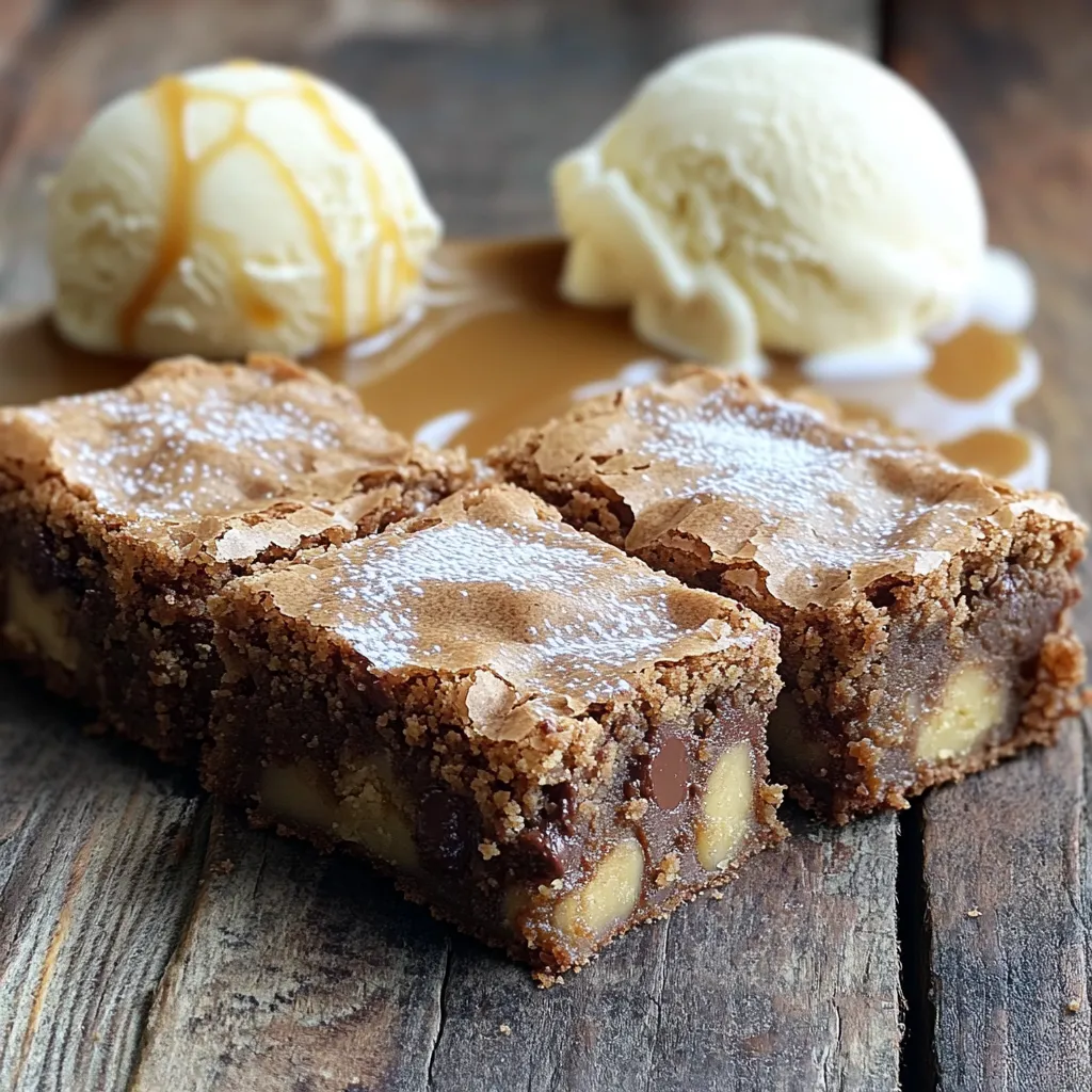 To make these delicious blondies, you need a few key items. Here are the main ingredients: - 1 cup unsalted butter, melted - 2 cups packed brown sugar - 2 large eggs - 2 teaspoons vanilla extract - 2 cups all-purpose flour - 1 teaspoon baking powder - ½ teaspoon salt - 1 cup chocolate chips (semi-sweet or milk chocolate) These ingredients create a rich and sweet base for your blondies. The brown sugar gives them a lovely caramel flavor. The butter adds moisture and helps with texture. The eggs bind everything together. You can customize your blondies with fun add-ins. Here are some great options: - ½ cup chopped walnuts (optional) - Dried fruits like cranberries or cherries - Different types of chocolate chips, like dark or white chocolate - A sprinkle of sea salt for a sweet and salty touch These additions can change the flavor and texture. They let you make the recipe your own. If you want a crunch, walnuts work well. For sweetness, try adding dried fruit. If you have dietary needs, you can still enjoy blondies. Here are some simple substitutions: - Use coconut oil instead of butter for a dairy-free option. - Swap all-purpose flour for gluten-free flour to make them gluten-free. - Replace eggs with flax eggs (1 tablespoon flaxseed meal + 2.5 tablespoons water) for a vegan option. These swaps help you enjoy blondies, no matter your diet. Make sure to follow the same measurements when substituting. This will help keep the texture right. Start by preheating your oven to 350°F (175°C). This step warms up your oven so the blondies bake evenly. Next, grab a 9x13-inch baking pan. Grease it well with butter or oil. Then, line the bottom with parchment paper. Leave some paper hanging over the edges. This will help you lift the blondies out later. In a large mixing bowl, pour in the melted butter. Add 2 cups of packed brown sugar. Use a whisk to mix them until smooth. This creates a rich base for your blondies. Next, crack in the two large eggs. Beat them in one at a time. Make sure to mix well after each egg. Finally, stir in 2 teaspoons of vanilla extract. This adds a nice flavor. In another bowl, measure out 2 cups of all-purpose flour. Add 1 teaspoon of baking powder and ½ teaspoon of salt. Whisk these dry ingredients together. This helps to combine them and prevent lumps. Gradually add the dry mix to the wet mix. Fold them together gently until just combined. It’s okay if the batter has some lumps. Next, fold in 1 cup of chocolate chips. If you like, add ½ cup of chopped walnuts too. Pour your batter into the prepared pan, spreading it evenly. Bake for 25-30 minutes. Check if they are done by inserting a toothpick in the center. If it comes out with moist crumbs, they are ready! Let them cool for about 10 minutes before lifting them out. Enjoy your blondies! To get the best texture in your blondies, follow a few simple steps. First, use melted butter. It helps blend the sugar well. Second, mix the wet and dry ingredients just until mixed. Overmixing can make them tough. You want a soft, chewy bite. Lastly, line your pan with parchment paper. This makes it easy to lift the blondies out later. For chewy blondies, brown sugar is key. It adds moisture and sweetness. Use packed brown sugar to get the right amount. Also, don’t bake them too long. A toothpick should come out with a few moist crumbs. This keeps them soft in the center. Adding an extra egg yolk can also help create that chewy texture you want. To store your blondies, keep them in an airtight container. They can last up to a week at room temperature. If you want to save them longer, freeze them. Wrap each piece well in plastic wrap, then put them in a freezer bag. To reheat, just microwave for a few seconds. Enjoy them warm for a delightful treat! {{image_2}} To make nut-free blondies, simply leave out the walnuts. You can still enjoy the rich taste of brown sugar. If you want some crunch, try adding oats instead. Oats add a nice texture without nuts. You can also add more chocolate chips if you like. You can make your blondies even more fun with add-ins. Dried fruits like cranberries or apricots work great. They add a chewy sweet burst in every bite. You might also add spices like cinnamon or nutmeg for warmth. Just mix them in with the chocolate chips before baking. This makes each blondie unique. To make gluten-free blondies, swap all-purpose flour for a gluten-free blend. Many blends work well, but make sure it includes xanthan gum. This helps the blondies hold together. You can also try almond flour for a nutty flavor. Remember to check labels for hidden gluten in other ingredients. To keep your brown sugar blondies fresh, store them in an airtight container. Line the bottom with parchment paper. This helps with easy removal and prevents sticking. Place a piece of wax paper between layers if you stack them. Keep the container in a cool, dry spot. Avoid areas with heat or sunlight. This keeps them soft and delicious. When stored properly, blondies last about a week at room temperature. They may stay fresh for up to two weeks in the fridge. The cold air helps them last longer. If you notice any changes in texture or smell, it’s best to toss them. Trust your senses on this! Freezing blondies is a great way to enjoy them later. Start by cutting them into squares. Wrap each piece tightly in plastic wrap. Then, place the wrapped blondies in a freezer bag. Be sure to label the bag with the date. They can last up to three months in the freezer. To enjoy, simply thaw them at room temperature. You can also warm them briefly in the microwave for that fresh-baked taste! Yes, you can use alternatives like coconut sugar or maple sugar. These can add a unique flavor. However, they may change the texture slightly. Stick with light brown sugar for the best results. Dark brown sugar works too, but it gives a stronger taste. To cut blondies, first cool them completely. Use a sharp knife for clean cuts. For best results, line the pan with parchment paper. This makes lifting the blondies out easy. Cut them into squares or rectangles, depending on your preference. Check your blondies after 25 minutes. The edges should be golden brown. Insert a toothpick in the center. It should come out with some moist crumbs, but not wet batter. If there’s wet batter, bake a few more minutes. You now have all the tools to make delicious brown sugar blondies. We covered key ingredients, such as optional add-ins and substitutions for diets. I shared easy steps to bake and tips for that perfect chewy bite. You also learned storage tips to keep your blondies fresh. Experiment and find your favorite flavors. Enjoy baking these tasty treats at home!