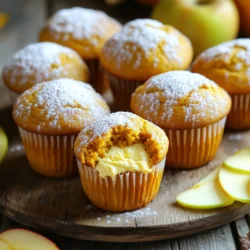 - 2 cups all-purpose flour - 1 cup pumpkin puree - 1 cup granulated sugar - 1/2 cup brown sugar - 4 oz cream cheese - 1/4 cup powdered sugar - 1 teaspoon lemon juice (optional) - 1 teaspoon baking soda - 1/2 teaspoon baking powder - 1 teaspoon ground cinnamon - 1/2 teaspoon ground nutmeg - 1/4 teaspoon ground ginger - 1/4 teaspoon salt The ingredients for bakery-style pumpkin cream cheese muffins come together to create magic. The all-purpose flour forms the base and gives structure. The pumpkin puree adds moisture and a lovely fall flavor. The blend of granulated and brown sugar provides sweetness and a hint of caramel. For the cream cheese filling, you need soft cream cheese, powdered sugar, and optional lemon juice. This filling makes your muffins extra special. The lemon juice adds a nice zing that balances the sweetness. The seasoning ingredients play a crucial role. Baking soda and baking powder help the muffins rise. The spices—cinnamon, nutmeg, and ginger—bring warmth and depth, making each bite cozy and delicious. Finally, a pinch of salt enhances all the flavors. With these ingredients, you're set to create muffins that taste like they came straight from a bakery! - Preheat the oven to 350°F (175°C). - Line the muffin tin with paper liners or grease it with oil. Start by getting your oven hot. This step helps the muffins rise perfectly. I like to use paper liners for easy cleanup. Greasing the tin works too. - Mix cream cheese, powdered sugar, and lemon juice. For the cream cheese filling, grab a small bowl. Add softened cream cheese, powdered sugar, and lemon juice. Mix until smooth. This filling adds a nice surprise in each bite. - Combine pumpkin, sugars, oil, milk, eggs, and vanilla. - Whisk dry ingredients together before combining. In a large bowl, combine the pumpkin, granulated sugar, brown sugar, vegetable oil, milk, eggs, and vanilla. Whisk until smooth. In another bowl, mix the flour, baking soda, baking powder, cinnamon, nutmeg, ginger, and salt together. This helps blend the dry ingredients evenly. - Portion muffin batter and cream cheese filling into molds. - Bake for 18-20 minutes, checking doneness with a toothpick. Spoon a bit of the muffin batter into each cup, filling them about one-third full. Then add a teaspoon of the cream cheese filling in the center. Top with more batter until the cups are two-thirds full. Bake for 18 to 20 minutes. Use a toothpick to check if they are done. If it comes out clean, the muffins are ready! To make the best muffins, avoid overmixing the batter. When you combine the wet and dry ingredients, stir until just blended. A few lumps are fine! Overmixing makes muffins dense. Always check for doneness with a toothpick. Insert it in the center of a muffin. If it comes out clean, your muffins are ready! Serve your muffins warm for the best flavor. A light sprinkle of powdered sugar adds a nice touch. You can also drizzle maple glaze on top for extra sweetness. For a cozy look, pair the muffins with fresh apple slices. They not only taste great together but also look pretty on a plate. To bake these muffins, gather a few key tools: - Muffin tin and liners - Mixing bowls and whisk - Toothpick for testing doneness These tools help you create tasty muffins with ease. Enjoy your baking! {{image_2}} You can make your muffins more fun with add-ins. Consider adding chocolate chips or chopped nuts. These add a nice crunch and sweetness. You can also try spices like clove or allspice. They can give your muffins a warm, cozy flavor. Switching up the cream cheese filling is easy. Use flavored cream cheeses like maple or vanilla for a new taste. If you want a healthier option, substitute Greek yogurt for cream cheese. This keeps the muffins tasty and lighter. If you need a gluten-free choice, don’t worry. Just swap all-purpose flour for a gluten-free blend. This change still gives you soft and fluffy muffins. You can enjoy this treat without gluten and still have fun! To keep your muffins fresh, store them in an airtight container at room temperature. This method helps them stay moist and tasty. If you do not eat them within 2-3 days, place them in the fridge. This will add a few more days before they start to dry out. If you want to keep the muffins longer, freeze them. Wrap each muffin individually in plastic wrap. This will help maintain their freshness. When you're ready to enjoy them, reheat in the microwave or the oven. For the oven, preheat to 350°F (175°C) and heat for about 10-15 minutes. These muffins taste best within a week. If you freeze them, they can last up to 3 months. Just remember to label your containers with dates. This way, you always know when they were made. Enjoy your bakery-style pumpkin cream cheese muffins anytime! You can use butternut squash puree as a great swap. It has a similar flavor. Applesauce also works, but it is sweeter. You can make your own pumpkin puree by roasting a pumpkin. Just scoop out the flesh and blend it until smooth. Canned sweet potato puree can be another option. Always check the texture and sweetness to match your recipe. Yes, you can easily make these muffins ahead of time. Bake them and let them cool. Store the muffins in an airtight container. They stay fresh for 2-3 days at room temperature. You can also freeze them for longer storage. Just wrap them well in plastic wrap or foil. To enjoy later, thaw them overnight in the fridge or reheat in the microwave. To check if your muffins are done, use a toothpick. Insert it in the middle of a muffin. If it comes out clean or with a few crumbs, they are ready. Sometimes, the cream cheese may leave a little residue. It is good to look for a nice golden color on top. If they look too soft, bake them a few more minutes. You now have all the ingredients and steps to make delicious muffins. Remember to mix well and avoid overmixing. Feel free to get creative with add-ins for extra flavor. Store your muffins properly to keep them fresh, and enjoy them warm or chilled. Baking these muffins can be a fun activity and a tasty treat. With these tips, you’ll bake perfect muffins every time! Enjoy your baking journey!