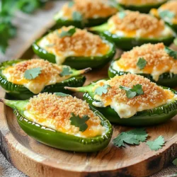 - 12 large jalapeño peppers - 8 ounces cream cheese, softened - 1 cup shredded sharp cheddar cheese - 1/2 cup breadcrumbs (preferably panko for extra crunch) - 1 teaspoon garlic powder - 1 teaspoon onion powder - Salt and pepper to taste - 1 tablespoon chopped fresh cilantro (optional for garnish) To make air fryer cheddar jalapeño poppers, gather these ingredients. The fresh jalapeños give a spicy kick. Cream cheese and cheddar blend for a rich filling. Breadcrumbs add crunch and texture. For flavor, garlic and onion powders work wonders. Don't forget salt and pepper to enhance taste. You can add cilantro for a fresh touch at the end. These ingredients come together to create a tasty treat. You can customize them, making them your own. With this list, you are ready to impress your friends and family. First, you need to preheat the air fryer. Set it to 375°F (190°C). This step helps cook the poppers evenly. While it's heating, let's prepare the jalapeños. Take 12 large jalapeño peppers and slice them in half lengthwise. Be careful to remove the seeds and membranes inside. This step reduces the heat and makes them more enjoyable. If you want to avoid hot pepper oils on your hands, wear gloves. Now, it's time to make the cheese mixture. In a mixing bowl, combine 8 ounces of softened cream cheese, 1 cup of shredded sharp cheddar cheese, 1 teaspoon of garlic powder, 1 teaspoon of onion powder, and a pinch of salt and pepper. Mix everything until smooth and creamy. Next, fill each jalapeño half with the cheese mixture. Use a spoon or a piping bag for a neat job. Make sure to fill them generously. This is where the flavor really starts to shine! For the cooking process, place the filled jalapeños in the air fryer basket in a single layer. Avoid overlapping to ensure they cook evenly. You might need to do this in batches. Air fry the poppers for 10-12 minutes. Check them often. You want them tender and the tops golden brown and crispy. Once done, carefully remove them from the air fryer. Let them cool for a few minutes before serving. Enjoy your flavorful air fryer cheddar jalapeño poppers! - Choosing the right jalapeños: Pick large, firm jalapeños for the best results. Look for bright green ones without blemishes. They should feel heavy for their size, indicating freshness. - Using gloves for preparation: Always wear gloves when handling jalapeños. This prevents the spicy oils from burning your skin. If you touch your face or eyes, you may feel a sting. - Achieving the perfect crunch: Use panko breadcrumbs for a crispier topping. They help create a delightful crunch when air-fried. Make sure to coat the jalapeños evenly with breadcrumbs for the best texture. - Pairing with dips: Serve your poppers with creamy dips like ranch or sour cream. These cool dips balance the heat from the jalapeños. You can also try salsa or guacamole for extra flavor. - Ideal complementing dishes: Jalapeño poppers go well with grilled meats or tacos. They make a great appetizer at parties. You can also enjoy them with a refreshing salad for a light meal. {{image_2}} You can easily change up these poppers for more fun. Adding bacon gives them a great taste. Just cook the bacon until crispy, then chop it up. Mix it into your cheese filling. You will love the smoky flavor. Want to spice things up? You can add more peppers! Try using serrano or habanero for extra heat. Just chop them finely and mix them in. This will make your poppers fiery and exciting. If you need a gluten-free option, switch the breadcrumbs. You can use crushed cornflakes or ground almonds. Both give a nice crunch without gluten. For those who want a vegan version, try using vegan cream cheese. You can also use a firm vegan cheese that melts. This way, everyone can enjoy these tasty treats! After you enjoy your jalapeño poppers, let them cool. This helps to keep them fresh. Place them in an airtight container. Store them in the fridge for up to three days. Reheating is easy! Just pop them back in the air fryer at 350°F (175°C) for about 5 minutes. This warms them up and keeps them crispy. Want to save some poppers for later? Freezing is a great option. First, let the poppers cool completely. Then, place them on a baking sheet in a single layer. Freeze them for a few hours until solid. Once frozen, transfer them to a freezer bag. They can last up to three months in the freezer. When you’re ready to eat them, no need to thaw! Just air fry the frozen poppers at 375°F (190°C) for about 12-15 minutes. Check to see if they are heated through and crispy. Enjoy your poppers anytime! Yes, you can use other cheeses. Cream cheese is great for texture. You might try pepper jack for extra spice. Mozzarella gives a nice stretch. Feel free to mix cheeses for fun flavors! Air fryer jalapeño poppers last about three to four days in the fridge. Store them in an airtight container. Reheat in the air fryer for a few minutes to keep them crispy. Serve jalapeño poppers with dips like ranch or salsa. They pair well with guacamole too. For a meal, try them with tacos or nachos. They make a great party snack! You now know how to make tasty air fryer jalapeño poppers. Start with fresh ingredients like jalapeños, cream cheese, and sharp cheddar. Follow simple steps to prepare, fill, and cook them. Remember the tips for crunch and great flavor. You can even try variations to match your taste or diet. Storing and reheating leftovers is easy too. Enjoy this fun snack at your next gathering or meal. I hope you feel inspired to create these poppers and impress your guests!