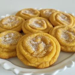 To make these delightful pumpkin spice sugar cookies, gather the following ingredients: - 2 ½ cups all-purpose flour - 1 teaspoon baking soda - 1 teaspoon baking powder - 1 teaspoon ground cinnamon - 1 teaspoon ground ginger - ½ teaspoon ground nutmeg - ½ teaspoon ground cloves - ½ teaspoon salt - 1 cup unsalted butter, softened - 1 cup granulated sugar - ½ cup packed brown sugar - 1 large egg - 1 teaspoon vanilla extract - 1 cup pure pumpkin puree - ½ cup powdered sugar (for dusting) Each ingredient brings a unique flavor to the cookies. For instance, the pumpkin puree adds moisture and a rich taste. The spices create that cozy fall flavor that everyone loves. Measuring each ingredient correctly is key to success. Make sure your butter is softened for easy mixing. Enjoy the process and have fun baking! 1. Preheat your oven to 350°F (175°C). This ensures even baking. 2. Line your baking sheets with parchment paper. This helps prevent sticking. 3. In a medium bowl, whisk together: - 2 ½ cups all-purpose flour - 1 teaspoon baking soda - 1 teaspoon baking powder - 1 teaspoon ground cinnamon - 1 teaspoon ground ginger - ½ teaspoon ground nutmeg - ½ teaspoon ground cloves - ½ teaspoon salt Set this mixture aside. 4. In a large bowl, cream together: - 1 cup unsalted butter, softened - 1 cup granulated sugar - ½ cup packed brown sugar Mix until light and fluffy, about 3-4 minutes. 5. Now, mix in: - 1 large egg - 1 teaspoon vanilla extract - 1 cup pure pumpkin puree Stir until everything is well combined. 6. Gradually add the dry mixture to the wet ingredients. Stir gently until just combined. 7. Using a cookie scoop or spoon, drop heaping tablespoons of dough onto the prepared sheets. Space them about 2 inches apart. 8. Bake in the preheated oven for 10-12 minutes. Look for golden edges. The centers may look soft; they will firm up as they cool. 9. Once baked, let the cookies cool on the sheets for 5 minutes. Then transfer them to a wire rack to cool completely. Dust the cooled cookies with powdered sugar before serving for a sweet touch! To get the right cookie texture, make sure your butter is softened but not melted. Softened butter helps create a light and fluffy mix. When you measure flour, spoon it into the cup and level it off. Avoid packing it down, as this can lead to dry cookies. Use a kitchen scale for precise measurements, if you have one. For a more intense pumpkin flavor, you can adjust the spices. Try adding more cinnamon or ginger. If you're feeling adventurous, consider a pinch of allspice or cardamom. When using pumpkin puree, fresh will give a richer flavor than canned. If you choose canned, look for one with no added sugars or spices for the best results. To dust your cookies with powdered sugar, use a fine sieve. Hold it high above the cookies for a light coverage. This creates a lovely snowy effect. For a beautiful display, serve the cookies on a colorful platter. You can add a sprinkle of extra spices or some fall-themed sprinkles to make them pop! Enjoy these cookies with a glass of milk or warm tea for a cozy treat. {{image_2}} If you need a gluten-free option, you can use gluten-free flour. I recommend using a blend that includes rice flour, potato starch, and tapioca flour. These flours work well together and keep the cookie texture soft. You can also try almond flour or coconut flour, but adjust the amounts. Gluten-free baking often needs more liquid, so watch your dough's consistency. To make these cookies vegan, start by replacing the egg. You can use 1 tablespoon of ground flaxseed mixed with 2.5 tablespoons of water. Let it sit for a few minutes until it thickens. For the butter, substitute with vegan butter or coconut oil. You can swap dairy milk for almond milk or oat milk. This way, everyone can enjoy these delicious cookies! You can change the flavor of your cookies by adding chocolate chips or nuts. Dark chocolate chips add richness, while walnuts or pecans give a nice crunch. Try adding ½ cup of your favorite mix-ins to the dough. For a different spice blend, consider using cardamom or allspice. A touch of nutmeg can also bring warmth. Experiment with these spices to find your perfect flavor. Pumpkin spice sugar cookies can be a fun twist on tradition! To keep your pumpkin spice sugar cookies fresh, store them in an airtight container. This helps prevent air from drying them out. You can use a plastic container or a glass jar with a tight lid. Place parchment paper between layers of cookies. This will stop them from sticking together. It is best to store these cookies at room temperature. Freezing cookies is great for saving some for later. To freeze, first let the cookies cool completely. Then, place them in a single layer on a baking sheet. Freeze them for about 2 hours. Once frozen, transfer the cookies to a freezer bag. Remove as much air as you can before sealing. When you want to eat them, take out the desired number of cookies. Let them thaw at room temperature for about 30 minutes. You can also warm them in the oven for a few minutes. These cookies can stay fresh for about one week at room temperature. If you store them properly, they may last longer. You can keep them in the freezer for up to three months. Just remember to check for any changes in texture or taste. Keeping the cookies in a cool, dry place can help them stay fresh longer. Enjoy your cookies while they are at their best! How do I prevent my cookies from spreading? To stop cookies from spreading, chill the dough before baking. After mixing, cover the bowl with plastic wrap and refrigerate for at least 30 minutes. This helps the butter firm up. You can also try adding a bit more flour to the dough. Can I use pumpkin pie spice instead of individual spices? Yes, you can use pumpkin pie spice! It’s a mix of spices that works well. Use about 2 teaspoons in place of the individual spices listed in the recipe. This saves time and adds great flavor! What can I substitute if I don’t have unsalted butter? If you don’t have unsalted butter, you can use salted butter. Just reduce the added salt in your recipe. You can also use coconut oil or margarine as alternatives. They will change the taste a bit but will still work. How long do these cookies last at room temperature? These cookies last about 3 to 5 days at room temperature. Store them in an airtight container to keep them fresh. For longer storage, you can freeze them. This guide covered all you need to make delicious pumpkin spice sugar cookies. You learned about the key ingredients, step-by-step baking instructions, and tips for perfect cookies. We explored fun variations and smart storage techniques. Remember, baking is all about experimenting. Try adding your own twist to these cookies. I hope you enjoy baking and sharing them with friends!