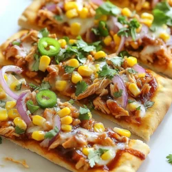 To make BBQ Chicken Flatbread Pizza, gather these simple ingredients: - 2 large flatbreads or naan - 1 cup cooked chicken, shredded - 1/2 cup BBQ sauce (your favorite brand) - 1 cup shredded mozzarella cheese - 1/2 cup red onion, thinly sliced - 1/4 cup cilantro, chopped (for garnish) - 1/2 cup corn kernels (cooked or canned) - 1/4 cup sliced jalapeños (optional) - Olive oil, for brushing - Salt and pepper, to taste These ingredients come together to create a tasty dish that everyone will love. Choosing a good BBQ sauce matters. It sets the flavor for your pizza. Here are some brands I recommend: - Sweet Baby Ray's - Stubbs - Kraft - Bull's-Eye These sauces offer great taste and are easy to find. Pick the one you like best, or try a few to find your favorite! You can get creative with your BBQ Chicken Flatbread Pizza. Here are some fun toppings and add-ins you might enjoy: - Avocado slices for creaminess - Pineapple for a sweet twist - Bell peppers for crunch - Feta cheese for a tangy flavor Feel free to mix and match toppings to make your pizza your own. The fun is in the creativity! {{ingredient_image_1}} First, preheat your oven to 400°F (200°C). This step is key to getting a nice, crisp crust. While the oven heats, grab a bowl. Mix 1 cup of shredded chicken with 1/4 cup of BBQ sauce. Stir well until the chicken is coated. Set this mixture aside; it will add great flavor to your flatbread. Now, it’s time to assemble your flatbreads. Place 2 large flatbreads or naan on a baking sheet lined with parchment paper. Brush each flatbread lightly with olive oil. This helps create a golden crust. Next, spread the remaining BBQ sauce evenly on top of each flatbread. Cover the surface well for the best flavor. Layer the BBQ chicken evenly across both flatbreads. Make sure every bit gets some love. Next, sprinkle 1 cup of shredded mozzarella cheese generously on top. Then, add sliced red onions, corn kernels, and jalapeños if you like a kick. These toppings add color and taste! Slide your baking sheet into the preheated oven. Bake for about 12-15 minutes. Keep an eye on them; you want the cheese to be bubbly and golden brown. Once they look perfect, pull them out of the oven. Let the flatbreads cool for a minute. This helps the cheese set a bit. Then, sprinkle fresh chopped cilantro on top. Season with salt and pepper to taste. Now, you're ready to slice and serve your BBQ chicken flatbread pizza! Enjoy every bite. To get that perfect cheese melt, start with good mozzarella. Use a mix of low-moisture and fresh mozzarella for the best results. Spread the cheese evenly on your flatbread. This helps it melt uniformly. Bake at 400°F for 12-15 minutes. Watch the cheese closely. You want it bubbly and just golden, not burnt. To boost flavor, try adding spices to your BBQ sauce. A pinch of smoked paprika or garlic powder works wonders. You can also mix in a bit of ranch dressing for creaminess. Fresh herbs, like basil or parsley, can brighten the dish. Don’t forget the jalapeños for heat. They add a nice kick if you like spice! One common mistake is not preheating the oven. If the oven is too cold, the cheese won’t melt well. Another mistake is using too much sauce. This can make the flatbread soggy. Be careful with toppings; too many can make it hard to slice. Lastly, let the flatbread cool a bit before cutting. This helps the cheese set and makes serving easier. Pro Tips Use Rotisserie Chicken: For a quick and easy option, use store-bought rotisserie chicken. It saves time and adds great flavor! Customize Your Toppings: Feel free to add your favorite toppings such as bell peppers, olives, or even pineapple for a unique twist! Watch the Cheese: Keep an eye on the cheese while baking; you want it bubbly and golden, but not burnt! Cool Before Slicing: Allow the flatbreads to cool for a minute before slicing to prevent the toppings from sliding off. {{image_2}} You can easily make a vegetarian version of BBQ flatbread pizza. Start by swapping the chicken for grilled veggies. Use bell peppers, zucchini, and mushrooms. These add great flavor and texture. Toss the veggies in BBQ sauce for a smoky taste. You can also add black beans for protein. Top it all with cheese and bake as usual. This way, you keep the yummy BBQ flavor without meat. If you want to change up the meat, consider these options. Shredded pork or beef works well. You could also use rotisserie chicken for easy prep. Another great option is smoked tofu. It gives a unique twist and is full of flavor. Each of these choices pairs well with BBQ sauce and cheese. Adjust cooking time if needed based on the meat you choose. For gluten-free flatbread, look for brands that offer gluten-free naan or pita. You can also make your own if you prefer. Use almond flour or coconut flour for a tasty base. Just follow your favorite gluten-free recipe. The key is to ensure the flatbread holds up under the toppings. This way, everyone can enjoy BBQ chicken flatbread pizza, no matter their dietary needs. To store leftover flatbread pizza, let it cool first. Place the slices in an airtight container. You can also wrap them tightly in plastic wrap. Keep the container in the fridge. This will keep the flatbread fresh for up to 3 days. If you want to keep it longer, consider freezing it. To reheat your flatbread pizza, use an oven or toaster oven. Preheat the oven to 350°F (175°C). Place the pizza on a baking sheet. Heat for about 10-15 minutes. This will help the cheese melt and the crust stay crispy. You can also use a microwave if you’re in a hurry. Just be careful; it may get soggy. You can freeze your BBQ chicken flatbread pizza before baking. Wrap each flatbread tightly in foil or plastic wrap. Store them in a freezer-safe bag. This way, they will stay fresh for up to 3 months. When you’re ready to eat, bake them straight from the freezer. Just add a few extra minutes to the cooking time. Enjoy your delicious pizza any time! Yes, you can use store-bought flatbread. It saves time and effort. Many brands offer tasty flatbreads. Look for ones that are thick enough to hold toppings. Naan is a great choice, too. It gives a nice chewy texture. Several sides work well with BBQ Chicken Flatbread Pizza. Here are some ideas: - Coleslaw: The crunch adds freshness. - Corn on the cob: Sweet and juicy, it complements the pizza. - Garden salad: Light and crisp, it balances the flavors. - Potato wedges: Crispy and filling, they add heartiness. These sides enhance the meal and make it even more enjoyable. Making your own BBQ sauce is easy and fun. Here’s a simple recipe you can try: - Ingredients: - 1 cup ketchup - 1/4 cup apple cider vinegar - 1/4 cup brown sugar - 1 tablespoon Worcestershire sauce - 1 teaspoon smoked paprika - Salt and pepper to taste 1. In a pot, mix all ingredients well. 2. Heat over medium heat until warm. 3. Simmer for about 10 minutes, stirring occasionally. 4. Let cool before using it on your flatbread. This homemade BBQ sauce adds a personal touch to your dish! In this post, we covered making BBQ chicken flatbread pizza. We talked about the key ingredients, step-by-step instructions, and tips for the perfect bake. You learned about variations and how to store leftovers. Now, you have all you need to make your own tasty pizza at home. Enjoy mixing flavors and trying new toppings. Don't be afraid to experiment. Your flatbread pizza can become a family favorite!