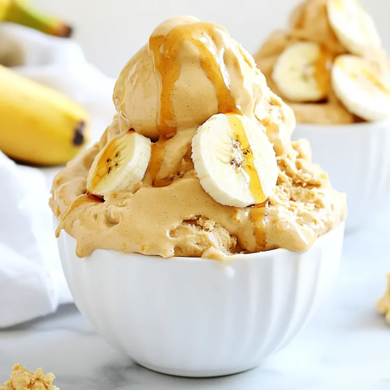For this vegan peanut butter banana ice cream, you need: - 3 ripe bananas, sliced and frozen - 1/2 cup natural peanut butter - 1 tablespoon maple syrup (optional, for added sweetness) - 1/2 teaspoon vanilla extract - A pinch of sea salt - 1/4 cup coconut milk (or any plant-based milk) These ingredients create a creamy, rich flavor. The frozen bananas serve as the base. They give a smooth texture without dairy. Peanut butter adds a nutty taste that pairs perfectly with the bananas. You can enhance your ice cream with these extras: - Crushed nuts for crunch - Chocolate chips for a sweet bite - Cinnamon for warmth - Coconut flakes for extra flavor These optional ingredients can make your ice cream special. You can mix and match based on your taste. If you don’t have some ingredients, here are swaps: - Use almond butter instead of peanut butter for a different nutty flavor. - Swap maple syrup with agave nectar for sweetness. - Use oat milk or soy milk instead of coconut milk for a different base. These substitutions keep the recipe flexible. You can still enjoy a delicious treat even if you’re missing an ingredient. {{ingredient_image_1}} Start by peeling 3 ripe bananas. Slice them into thin rounds. Next, place the banana slices in the freezer. Freeze them for at least 2 hours until they are solid. This step makes the ice cream creamy and smooth. Once the bananas are frozen, take them out. In a high-powered blender, add the frozen banana slices. Then, add 1/2 cup of natural peanut butter. If you like it sweeter, include 1 tablespoon of maple syrup. Add 1/2 teaspoon of vanilla extract and a pinch of sea salt. Pour in 1/4 cup of coconut milk. Blend everything on high speed. Scrape down the sides as needed. Keep blending until it reaches a smooth and creamy texture. If the mixture seems too thick, don’t worry. Add more coconut milk, one tablespoon at a time. Blend again until you get the right consistency. Taste the mixture and adjust the sweetness if needed. You can add more maple syrup or a bit more salt. If you want soft-serve ice cream, serve it right away. For a firmer texture, freeze it in an airtight container for about 2 hours. To get the best texture, use very ripe bananas. They should be sweet and soft. Slice the bananas thinly and freeze them solid. This step is key for a creamy ice cream. When you blend, make sure to scrape down the sides. If the mix is too thick, add a little coconut milk. Blend until it’s smooth, like soft serve. Taste your mixture before you freeze it. If you want it sweeter, add more maple syrup. Just a tiny bit of salt can also enhance the flavor. Remember, the bananas bring natural sweetness. You want a balanced taste, not too sweet. Serve this ice cream in chilled bowls for a fun look. Top it with banana slices or a drizzle of peanut butter. You can also sprinkle on crushed nuts for crunch. This adds texture and makes it extra special. Enjoy your delightful treat! Pro Tips Use Overripe Bananas: The riper the bananas, the sweeter and creamier your ice cream will be. Look for bananas with brown spots for the best flavor. Experiment with Nut Butters: While peanut butter is delicious, you can also try almond butter or cashew butter for a different flavor profile. Adjust Consistency: If your mixture is too thick, add a little more coconut milk gradually. This helps you achieve the perfect soft-serve texture. Garnish Creatively: Enhance presentation and flavor by garnishing with fresh fruits, chocolate chips, or a sprinkle of granola before serving. {{image_2}} You can add fun flavors to your ice cream. Cocoa powder gives a rich chocolate taste. Just add two tablespoons when blending. Spices like cinnamon or nutmeg add warmth and depth. A pinch can change the whole flavor. Try adding a splash of almond extract for a nutty twist. It’s fun to mix and find your favorite! Peanut butter is great, but you can use other nut butters too. Almond butter offers a milder taste. Cashew butter adds creaminess without being too strong. Sunflower seed butter is a good nut-free option. Each nut butter adds its own unique flavor. So, feel free to try different kinds! If you don't have coconut milk, don’t worry! Almond milk is a nice choice and keeps it creamy. Oat milk gives a thicker texture, which is lovely. Soy milk works well too and has a nice flavor. Using different plant-based milks can change the taste just a bit. Experiment with what you have! To keep your ice cream fresh, use an airtight container. This helps avoid ice crystals. Make sure to fill the container to the top. This limits air and keeps the ice cream creamy. If you have leftovers, don’t leave them in the blender. Transfer them quickly to your container. If your ice cream gets hard, don’t worry. Just let it sit at room temperature for a few minutes. This makes it easier to scoop. You can also blend it again. Place it back in the blender with a splash of coconut milk. Blend until creamy again. You can freeze this ice cream for up to two weeks. It’s best to enjoy it fresh. After two weeks, the flavor may fade. For the best taste, serve it within a week. This way, you get the full peanut butter and banana flavor! No, a blender is key for this recipe. You need it to blend frozen bananas into a creamy mix. If you don't have a blender, you can try a food processor. Just ensure it has enough power to blend the frozen fruit well. Yes, this recipe is gluten-free! All the ingredients are naturally free of gluten. Make sure to check your peanut butter label. Some brands add ingredients that may contain gluten. Using pure peanut butter keeps your treat safe. This ice cream lasts about one week in the freezer. After that, it may lose its creamy texture. To keep it fresh, store it in an airtight container. For best results, scoop and enjoy it within a few days for full flavor. This blog post covered everything you need for vegan peanut butter banana ice cream. We explored main and optional ingredients, shared important tips for blending, and discussed variations to enhance flavor. Proper storage details help keep your ice cream fresh. Your creativity can shine with this recipe, making it fun and personal. Try different nut butters or flavor add-ins to find your favorite taste. Enjoy making this treat that’s creamy, sweet, and all yours!