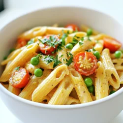 To make One Pot Creamy Cajun Pasta, gather these items: - 12 oz penne pasta - 1 tablespoon olive oil - 1 small onion, diced - 3 cloves garlic, minced - 1 bell pepper (red or green), chopped - 1 tablespoon Cajun seasoning - 1 teaspoon smoked paprika - 1/2 teaspoon cayenne pepper (adjust for heat preference) - 4 cups vegetable broth - 1 cup heavy cream (or coconut cream for a lighter option) - 1 cup cherry tomatoes, halved - 1 cup frozen peas - Salt and pepper to taste - Fresh parsley, chopped (for garnish) You can add or swap these ingredients to fit your taste: - Chicken or shrimp for protein - Spinach or kale for greens - Mushrooms for earthiness - Different types of cheese for creaminess These tools will help you make this dish easy and fun: - Large pot for cooking - Wooden spoon for stirring - Knife and cutting board for prep - Measuring cups and spoons for accuracy To make One Pot Creamy Cajun Pasta, start by heating olive oil in a large pot over medium heat. Add diced onion and cook until it turns soft, about 3 to 4 minutes. Next, stir in minced garlic and chopped bell pepper. Cook these for another 2 minutes. This will give your dish a strong base flavor. Now, sprinkle in the Cajun seasoning, smoked paprika, and cayenne pepper. Mix well and let it cook for one more minute. The spices will fill your kitchen with a warm smell. Next, add uncooked penne pasta and pour in the vegetable broth. Stir everything together, making sure the pasta is well coated. Bring the pot to a boil, then lower the heat to a gentle simmer. Cook uncovered for about 10 to 12 minutes, stirring often. This helps the pasta absorb all the flavors while cooking. Once the pasta is al dente, stir in heavy cream and halved cherry tomatoes. Then, add frozen peas. Bring it back to a gentle simmer and cook for 2 to 3 more minutes. You want the sauce to become creamy and the peas to heat through. Finally, adjust the taste with salt and pepper. Turn off the heat, and let it cool for a few moments before serving. To ensure your pasta has the right texture, follow these steps: - Use a large pot with enough water to let the pasta move freely. - Stir the pasta during cooking to prevent sticking. - Check the pasta at the 10-minute mark; it should be firm but not hard. - If you prefer softer pasta, cook for an extra minute. To get a creamy sauce, here are some tips: - Add heavy cream gradually while stirring to create a smooth blend. - If the sauce is too thick, add a little more vegetable broth or water. - For a lighter option, use coconut cream; it adds a unique flavor. - Make sure to simmer the sauce gently; high heat can break the cream and make it grainy. These steps will help you create a rich, creamy sauce that perfectly coats your pasta. Enjoy your cooking! To boost the flavor of your One Pot Creamy Cajun Pasta, use fresh herbs. Fresh parsley adds color and taste. You can also add a squeeze of lemon juice. This adds brightness and balances the creaminess. Another tip is to let the pasta sit for a few minutes after cooking. This helps the flavors meld together. To keep your pasta from sticking, stir it often while cooking. Use enough liquid, as the pasta needs space to move. I recommend using a large pot. This gives the pasta room to cook evenly. Adding a splash of olive oil to the water can also help. Just a little goes a long way. One common mistake is overcooking the pasta. Check it a minute or two before the time on the package. You want it al dente, which means firm to the bite. Another mistake is not seasoning well. Be sure to taste before serving. Adjust the salt and pepper as needed. Lastly, don’t skip the Cajun seasoning. It gives the dish its signature kick! {{image_2}} You can easily make this dish vegetarian. Just skip the meat. Use vegetable broth for a rich base. For a vegan option, swap heavy cream with coconut cream. It gives a nice taste and keeps it creamy. You can add more veggies for extra flavor. Try using mushrooms or zucchini to enhance the dish. A sprinkle of nutritional yeast can add a cheesy taste, too. If you want more protein, add chicken or shrimp. For chicken, cut it into bite-sized pieces. Sauté it in the pot before adding the onions. Cook until it turns golden. If you prefer shrimp, toss it in after the pasta is almost cooked. Shrimp cooks fast, so don't add it too early. Both options add a nice heartiness to the dish. Feel free to switch up the veggies. You can use broccoli, spinach, or carrots. Just make sure to add them at the right time. Broccoli should go in early to cook well. Spinach can go in later, just until it wilts. Carrots should be diced small so they cook quickly. Mixing different vegetables keeps the dish colorful and packed with nutrients. To keep your One Pot Creamy Cajun Pasta fresh, start by letting it cool. Transfer the pasta to an airtight container. This helps prevent moisture loss. Store it in the fridge for up to three days. If you plan to eat it later, don’t add any extra toppings yet. When you're ready to enjoy your leftovers, take them out of the fridge. Add a splash of vegetable broth or cream to the pasta. This helps bring back the creamy texture. Heat it in a pot over medium heat, stirring gently. You can also use a microwave. Heat it for about one to two minutes. Stir halfway through for even warming. If you want to save some pasta for later, freezing works well. Place the cooled pasta in a freezer-safe container. Make sure to leave some space at the top. The sauce can expand. You can freeze it for up to three months. When you're ready to eat it, thaw it overnight in the fridge. Reheat it as described above for the best results. Yes, you can use other pasta shapes. Bowtie or fusilli work great too. Just watch the cooking time. You want your pasta to be al dente. Check the package for guidance on cooking times. Coconut cream is a good swap for heavy cream. It adds a nice flavor. You can also use half-and-half or whole milk for a lighter touch. Just know the sauce will be less thick. To boost the heat, add more cayenne pepper. You can also use spicy sausage or hot sauce. Start with a little, then taste as you go. Adjusting spice levels is key to your taste. Yes, you can make it ahead. Cook the pasta and creamy sauce, then store it. Keep it in the fridge for up to three days. When ready, just reheat on the stove over low heat. Add a splash of broth to loosen it up. This blog covered the main ingredients and cooking steps for a tasty pasta dish. You learned how to customize it with optional ingredients and the right tools. We provided tips for perfect texture and creamy sauce. Plus, we shared variations, storage tips, and FAQs to help you succeed. Embrace your kitchen skills and enjoy personalizing your meals. Each attempt is a chance to cook better and savor delicious flavors. Happy cooking!