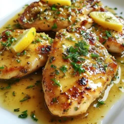 - 4 boneless, skinless chicken breasts - 4 tablespoons unsalted butter - 6 cloves garlic, minced To start, you need chicken breasts. These are the star of the dish. Choose fresh ones for the best flavor. Next, unsalted butter adds richness. It helps create a lovely garlic butter sauce. Finally, minced garlic gives the dish its name. Fresh garlic is key for that amazing taste. - 1 teaspoon fresh thyme leaves (or ½ teaspoon dried thyme) - 1 teaspoon fresh rosemary, chopped (or ½ teaspoon dried rosemary) - Salt and pepper to taste - 1 lemon, juiced and zest grated Fresh thyme and rosemary add a nice herbal note. They work well with the garlic flavor. Don’t forget to use salt and pepper for seasoning. A squeeze of lemon juice and its zest brightens the dish. It gives a fresh and zesty kick. - 1/4 cup chicken broth - Fresh parsley, chopped for garnish Chicken broth helps keep the chicken moist. It adds depth to the sauce. Finally, fresh parsley adds color and freshness when you serve the dish. It makes everything look more appealing. {{ingredient_image_1}} 1. Preheat your oven to 400°F (200°C). This helps cook the chicken evenly. 2. Pat the chicken breasts dry with paper towels. 3. Season both sides of the chicken with salt and pepper. This adds great flavor. 4. In a large ovenproof skillet, melt 2 tablespoons of butter over medium-high heat. 5. Place the chicken breasts in the skillet. Sear for 5-7 minutes on each side. Look for a nice golden color. 6. Once done, remove the chicken and set it aside. 1. In the same skillet, add the remaining butter. 2. Let it melt, then stir in the minced garlic. Cook for about 1 minute. Be careful not to burn the garlic; it should smell great. 3. Add the thyme, rosemary, lemon juice, lemon zest, and chicken broth to the skillet. 4. Bring the mixture to a simmer for 2-3 minutes. This helps the flavors mix well. 1. Return the chicken to the skillet. Spoon some garlic butter sauce over each piece. 2. Transfer the skillet to your preheated oven. Bake for 20-25 minutes. 3. Check that the chicken reaches an internal temperature of 165°F (75°C). This ensures it's cooked properly. 4. Once done, take it out of the oven. Let the chicken rest for 5 minutes before serving. 5. Drizzle the garlic butter sauce over the chicken and garnish with fresh parsley. Enjoy your meal! To make your Garlic Butter Chicken even tastier, try adding a few extra herbs. You can use fresh oregano or basil for a unique twist. Both herbs pair well with garlic. I also suggest marinating the chicken. A simple mix of lemon juice and your chosen herbs will add depth. Marinating for at least 30 minutes makes a big difference in flavor. For the best searing, use a hot skillet. Make sure the butter is bubbling before adding the chicken. Sear each side for 5 to 7 minutes until golden brown. This helps lock in the juices. To ensure the chicken cooks perfectly, use a meat thermometer. The chicken should reach 165°F (75°C) for safe eating. Resting the chicken for a few minutes after cooking helps keep it juicy. Pair your Garlic Butter Chicken with easy side dishes. Steamed vegetables or fluffy mashed potatoes work great. For a restaurant-style look, plate the chicken with a drizzle of garlic butter sauce. A sprinkle of fresh parsley adds a nice touch. You can also serve it with a wedge of lemon for a fresh pop. This makes your meal look and taste amazing! Pro Tips Rest the Chicken: Let the chicken rest for a few minutes after baking to retain its juices and ensure a tender bite. Use Fresh Herbs: For the best flavor, use fresh herbs instead of dried when possible. They provide a vibrant taste that enhances the dish. Monitor Internal Temperature: Use a meat thermometer to check that the chicken reaches an internal temperature of 165°F (75°C) for safe consumption. Customize the Sauce: Add a splash of white wine or a teaspoon of Dijon mustard to the garlic butter sauce for an extra layer of flavor. {{image_2}} You can make garlic butter chicken healthier with simple swaps. Use olive oil instead of butter. Olive oil adds a nice flavor and is better for your heart. You can also swap chicken for turkey or tofu. Turkey keeps the dish lean, while tofu makes it plant-based. Both options taste great and fit well in the recipe. Want to change up the flavors? Add different spices or sauces to the garlic butter. Try paprika for a smoky kick or chili flakes for some heat. You can also mix in some soy sauce or honey for a sweet twist. Another fun idea is to add vegetables, like spinach or bell peppers, to the garlic butter. They will cook with the chicken and add color and nutrients. How about an international flair? For an Asian-inspired twist, use soy sauce and sesame oil instead of butter. You can also add green onions and ginger for fresh flavors. If you prefer a Mediterranean style, mix in olives and feta cheese. This combo gives the dish a salty and creamy touch that is hard to resist. These twists make garlic butter chicken fun and exciting! To store leftovers, place the garlic butter chicken in an airtight container. Make sure the chicken is cool before sealing. This helps keep it fresh. The shelf life in the refrigerator is about 3 to 4 days. Enjoy the great taste even after a day or two! You can freeze garlic butter chicken for longer storage. First, let the chicken cool completely. Then, wrap each piece in plastic wrap. Place the wrapped chicken in a freezer bag. Remove as much air as possible. To thaw, move the chicken to the fridge overnight. Reheat it in a skillet. Add a splash of chicken broth for extra moisture. Make garlic butter chicken in advance for your weekly meals. Cook a batch on Sunday for easy lunches or dinners. Store in separate containers for each meal. Best practice is to keep the sauce separate until you heat it up. This keeps the chicken juicy and flavorful. Yes, you can use frozen chicken breasts. First, thaw the chicken safely. The best way is to leave it in the fridge overnight. If you need it fast, you can use cold water. Place the chicken in a sealed bag and submerge it in cold water. Change the water every 30 minutes. This method takes about 1 to 2 hours. Once thawed, you can cook it as you normally would. Just remember, cooking time may increase. Use a meat thermometer for best results. If you do not like garlic, try using shallots. They have a milder taste and still add flavor. You can also use garlic powder as a substitute. Use half the amount of powder as you would fresh garlic. For those who love garlic, try adding roasted garlic. It gives a sweet and rich taste. Another option is to mix in some herbs like basil or oregano for extra flavor. To check if the chicken is done, look for its internal temperature. It should reach 165°F (75°C) for safety. A meat thermometer is the best tool for this. If you don’t have one, cut into the chicken. The juices should run clear, not pink. The meat should also feel firm and not rubbery. These signs help ensure your chicken is fully cooked and safe to eat. Garlic Butter Chicken is a simple and tasty dish. You learned how to prepare the chicken, make the sauce, and bake it perfectly. Don't forget tips for enhancing flavor and serving ideas. You can also explore healthy options and international twists to keep it exciting. With this recipe, you can impress anyone at dinner. Enjoy cooking, and have fun experimenting with your own flavors!