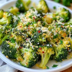 - 2 large heads of broccoli, cut into florets - 3 tablespoons olive oil - 4 cloves of garlic, minced - Zest of 1 lemon - Juice of 1 lemon These main ingredients form the heart of this dish. The broccoli gives you a nice crunch. Olive oil adds richness. Garlic brings robust flavor. The lemon zest and juice offer a bright, zesty punch. - 1 teaspoon red pepper flakes - 2 tablespoons freshly grated Parmesan cheese - Fresh parsley, chopped You can add red pepper flakes for some heat. Parmesan cheese gives a savory touch. Fresh parsley not only looks good but adds freshness. Feel free to mix and match these options! {{ingredient_image_1}} 1. Preheating the oven First, set your oven to 425°F (220°C). This high heat helps the broccoli get crispy. 2. Mixing ingredients In a big bowl, mix the broccoli florets with 3 tablespoons of olive oil. Add in 4 minced garlic cloves, the zest and juice of 1 lemon, and salt and pepper. If you want a kick, toss in 1 teaspoon of red pepper flakes. Stir well to coat the broccoli evenly. 1. Spreading on a baking sheet Line a baking sheet with parchment paper. Spread the broccoli mixture in a single layer. Make sure there is space between the pieces for even cooking. 2. Roasting duration and tips Roast the broccoli in your preheated oven for 20-25 minutes. Stir halfway through to ensure it cooks evenly. You know it’s done when the edges are crispy and the stems are tender. The prep time for lemon garlic roasted broccoli is just 10 minutes. You can quickly wash and chop the broccoli. Mince the garlic and zest the lemon while you mix the ingredients. It’s fast and easy! Roasting takes 20 to 25 minutes. Preheat your oven to 425°F (220°C) first. Spread the broccoli evenly on your pan. Stir halfway through for even cooking. The broccoli should be tender and crispy when done. This recipe serves four people. It’s perfect for a small family meal or a side dish at a gathering. You can easily double it for larger groups. Enjoy the fresh taste and bright flavors with everyone! Pro Tips Freshness Matters: Use fresh broccoli for the best flavor and texture. Look for bright green florets and firm stems. Customize Your Heat: Adjust the amount of red pepper flakes to your taste. For a milder version, reduce or omit the flakes. Even Roasting: Ensure the broccoli is spread out in a single layer on the baking sheet to allow even roasting and prevent steaming. Cheese Alternatives: Try different cheese varieties like feta or nutritional yeast for a dairy-free option while still adding flavor. {{image_2}} To get the best roast on your broccoli, preheat your oven to 425°F (220°C). This hot temperature cooks the broccoli well and gives it a nice crisp. When you place the broccoli on the baking sheet, spread it out evenly. This helps each piece get enough heat. Stir the broccoli halfway through the cooking time. This ensures all sides roast evenly. To boost flavor, you can try adding some extra seasonings. A squeeze of lime juice adds a nice twist. You might also use smoked paprika for a warm flavor. For garnishes, consider using toasted nuts or seeds. They add crunch and taste. You can also sprinkle on some fresh herbs like basil or cilantro for a fresh touch. If you want to change things up, you can swap out garlic. Try using shallots or onion for a milder taste. They both add a nice flavor to the dish. For vegetables, broccoli is the star here, but you can mix in other greens. Cauliflower or Brussels sprouts work well too. They roast nicely and taste great with lemon and olive oil. Want to make it a meal? Add protein! Chicken or shrimp pairs well with broccoli. Just toss them in with the broccoli before roasting. You can also get creative with this dish. Add nuts like almonds or cashews for crunch. A sprinkle of sesame seeds can give a nice twist. For an added kick, try adding a dash of soy sauce or balsamic vinegar before serving. How do I store leftovers? Store leftovers in an airtight container. Keep it in the fridge. It lasts about three days. To reheat, place in the oven or microwave. This keeps it warm and tasty. Can I make this dish ahead of time? Yes, you can prepare the broccoli mixture ahead. Mix all ingredients and store in the fridge. Roast it just before serving. This ensures it stays fresh and crisp. Can I use frozen broccoli? You can use frozen broccoli, but fresh is better. Frozen broccoli has more water. This may make it soggy when roasted. If using frozen, thaw and drain excess water first. What’s the best way to reheat roasted broccoli? Reheat roasted broccoli in the oven for best results. Preheat the oven to 350°F (175°C). Place broccoli on a baking sheet. Heat for about 10 minutes or until warm. This keeps it crispy and delicious. We covered how to make tasty roasted broccoli using simple ingredients. You learned about main and optional ingredients, our step-by-step instructions, and useful cooking tips. Remember, you can mix it up with different flavors or veggies. Enjoy experimenting with new twists to suit your taste. With these skills, you can create a dish that's both healthy and delicious. Happy cooking!