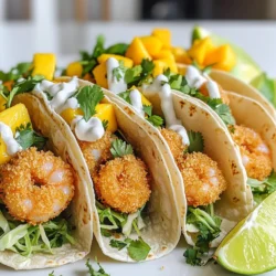 To make crispy air fryer shrimp tacos, gather these key ingredients: - 1 pound shrimp, peeled and deveined - 1 cup panko breadcrumbs - 1 teaspoon smoked paprika - 1 teaspoon garlic powder - 1 teaspoon onion powder - ½ teaspoon cayenne pepper (adjust for spice level) - 1 teaspoon salt - 1 teaspoon black pepper - 1 tablespoon olive oil - 8 small corn tortillas - 1 cup shredded green cabbage - ½ cup diced mango - ¼ cup fresh cilantro, chopped - 1 lime, cut into wedges - Sour cream or avocado for topping (optional) To get the best flavor from your shrimp, start by rinsing them under cold water. Pat them dry with paper towels. This step removes excess moisture. Next, toss the shrimp in olive oil. This helps the breadcrumbs stick. You can mix in some spices at this stage for extra flavor. Make sure to use fresh shrimp if you can. If you use frozen shrimp, thaw them first. This ensures even cooking. For a fun twist, try marinating the shrimp in lime juice for 15 minutes before cooking. This adds brightness and zest to each bite. Toppings make your tacos more exciting! I suggest using shredded cabbage for crunch. Diced mango gives sweetness and color. Fresh cilantro adds a burst of flavor. You can also add sour cream or avocado for creaminess. If you love heat, add a slice of jalapeño. On the side, serve lime wedges for squeezing over the tacos. A simple salad or chips and salsa pairs nicely too. Enjoy mixing and matching your favorite toppings! Start by preheating your air fryer to 400°F (200°C) for about 5 minutes. This step is key to getting your shrimp crispy. Ensure it reaches the right temperature before adding the shrimp. A hot air fryer cooks evenly and fast. In a bowl, mix 1 cup of panko breadcrumbs with 1 teaspoon each of smoked paprika, garlic powder, onion powder, salt, and black pepper. For a kick, add ½ teaspoon of cayenne pepper. In another bowl, toss 1 pound of peeled and deveined shrimp with 1 tablespoon of olive oil. Make sure all the shrimp are coated with oil. Next, take each shrimp and dredge it in the breadcrumb mix. Press gently to help the crumbs stick. This coating gives the shrimp a crunchy texture when cooked. Place the coated shrimp in the air fryer basket. Lay them in a single layer so they cook evenly. Avoid overlapping the shrimp; this helps them crisp up nicely. You may need to cook in batches if you have a lot of shrimp. Air fry the shrimp for 8 to 10 minutes. Shake the basket halfway through cooking to ensure even browning. Once they turn golden brown, they are ready. Enjoy your crispy shrimp in tacos with fresh toppings. To get your shrimp crispy, the right coating is key. Use panko breadcrumbs for extra crunch. Make sure to dredge each shrimp fully in the breadcrumb mix. Press down gently. This helps the crumbs stick. Air frying at 400°F gives a nice golden color. Shake the basket halfway through cooking for even crispiness. If you like heat, add more cayenne pepper. Start with half a teaspoon if you're unsure. You can always add more later. For a milder flavor, skip the cayenne. You can also use a sweet spice like paprika. This adds flavor without the heat. Always taste as you go. Preheating the air fryer is important. Set it to 400°F for about 5 minutes. This helps the shrimp cook quickly. Cook for 8-10 minutes until golden. Don't overcrowd the basket. If needed, cook in batches. Each shrimp needs space to crisp up properly. Enjoy the crunchy texture in every bite! {{image_2}} You can swap shrimp for other proteins. Try chicken or tofu for a twist. Both options work well with the same spices. Chicken needs to cook longer, while tofu may need less time. Adjust the cooking time as needed. For gluten-free tacos, use gluten-free breadcrumbs. Corn tortillas are naturally gluten-free. If you're vegan, replace shrimp with chickpeas or tempeh. Use plant-based toppings like avocado or cashew cream. These changes keep the dish tasty and fitting for different diets. Marinades can boost flavor in your tacos. Before breading, marinate shrimp in lime juice and garlic for 30 minutes. Try adding herbs like cilantro or parsley to the breadcrumb mix. For a spicy kick, mix in some hot sauce or chili powder. These simple tweaks make your tacos even more exciting! To store leftover shrimp tacos, let them cool first. Place them in an airtight container. Try to keep the shrimp and toppings separate. This helps maintain their texture. You can store them in the fridge for up to two days. When you’re ready to eat, reheat the shrimp tacos in the air fryer. Set the air fryer to 350°F (175°C). Heat them for about 5 minutes. This keeps the shrimp crispy. You can also use a skillet over medium heat. Just flip them gently to avoid breaking. If you want to freeze the shrimp, do it before frying. Coat the shrimp in breadcrumbs, then place them on a baking sheet. Freeze them for about an hour. Once frozen, transfer them to a freezer bag. They can last up to three months. When ready to cook, air fry them straight from the freezer. Adjust the time to about 12-15 minutes. Yes, you can use frozen shrimp. Just make sure to thaw them first. Place the shrimp in cold water for about 15 minutes. Drain and pat them dry before cooking. Thawed shrimp will coat better in breadcrumbs and cook evenly. The best temperature for shrimp is 400°F (200°C). This high heat helps the shrimp cook quickly and get crispy. Preheating the air fryer for about 5 minutes before adding the shrimp makes a big difference. To avoid soggy tacos, use warm, not hot, tortillas. Heat them in a skillet for about 30 seconds. Also, use a layer of shredded cabbage. It helps absorb moisture from the shrimp and toppings. Serve the tacos right away for the best texture. Great side dishes for shrimp tacos include: - Mexican street corn - Black beans - Rice with lime and cilantro - Fresh salsa or guacamole - A light salad with avocado and lime dressing These sides complement the flavors of the tacos and add variety to your meal. Yes, you can bake the shrimp! Preheat your oven to 425°F (220°C). Spread the coated shrimp on a baking sheet. Bake for about 12-15 minutes or until crispy. Keep an eye on them so they don’t overcook. Baking will give you a different texture but can still be yummy. In this blog post, we covered how to make tasty shrimp tacos. We explored main ingredients, shrimp prep tips, and suggested toppings. You learned the step-by-step instructions for air frying shrimp to a perfect crisp. We also shared helpful tips for spice levels and air fryer settings. Finally, we discussed variations, storage, and answered common questions. With these tips, you can create delicious shrimp tacos that fit your needs. Enjoy playing with flavors and sharing your tacos with friends!