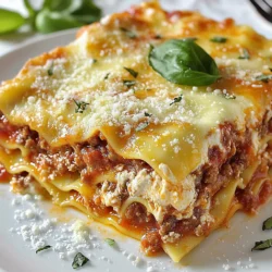 - 12 lasagna noodles - 1 pound ground beef - 1 pound Italian sausage - 1 medium onion, diced - 2 cloves garlic, minced - 28 ounces crushed tomatoes - 15 ounces ricotta cheese - 3 cups shredded mozzarella cheese - 1 cup grated Parmesan cheese - 1 egg - 2 tablespoons fresh basil, chopped (or 1 tablespoon dried) - 2 teaspoons oregano - Salt and pepper to taste - 3 tablespoons olive oil These ingredients work together to make a rich and tasty lasagna. The blend of beef and sausage gives depth to the flavor. Fresh herbs like basil and oregano add a bright touch. Use high-quality cheeses for the best taste. The lasagna noodles hold everything together. Cook them just right so they remain firm. The crushed tomatoes form a lovely sauce that binds the layers. Ricotta cheese adds creaminess and richness. Don’t forget the egg! It helps the ricotta blend well. Salt and pepper enhance all the flavors. Olive oil adds a smooth texture and richness to the meat sauce. Gather these ingredients to create a dish your family will love. Each bite will feel like a million dollars! {{ingredient_image_1}} - Preheat your oven to 375°F (190°C). - Cook 12 lasagna noodles to al dente, then drain and set aside. - In a large skillet, heat 3 tablespoons of olive oil over medium heat. - Add 1 diced onion and 2 minced garlic cloves. Sauté until soft. - Add 1 pound of ground beef and 1 pound of Italian sausage. Cook until browned. - Drain excess fat from the skillet. - Stir in 28 ounces of crushed tomatoes, 2 tablespoons of fresh basil, 2 teaspoons of oregano, salt, and pepper. - Let the sauce simmer for about 10 minutes, stirring occasionally. - Grab a 9x13 inch baking dish. Spread a layer of meat sauce at the bottom. - Place 3 lasagna noodles over the sauce. - Spread a layer of ricotta cheese mixture over the noodles. - Add a sprinkle of 3 cups of shredded mozzarella cheese. - Repeat these layers: meat sauce, noodles, ricotta, mozzarella until you use all ingredients. - Finish with a final layer of meat sauce topped with remaining mozzarella and 1 cup of grated Parmesan cheese. - Cover the dish with aluminum foil. Make sure the foil does not touch the cheese. - Bake in the oven for 25 minutes. - Remove the foil and bake for another 15 to 20 minutes until the cheese is bubbly and golden. - Let the lasagna cool for at least 15 minutes before slicing. This helps with easy serving. To get the best lasagna, let it cool before slicing. This helps the layers set. When you cut into hot lasagna, it can fall apart. A little wait makes it easier to serve. Use high-quality ingredients for that "million-dollar" taste. Fresh herbs, good cheese, and quality meat make a big difference. For the ricotta, choose a creamy brand. The flavor shines through in every bite. Make your lasagna look great when you serve it. Garnish each slice with fresh basil leaves. This adds color and a nice touch. Pair your lasagna with tasty sides. Garlic bread is always a hit. A fresh salad with crisp greens balances the meal well. These sides make your dinner special. Pro Tips Cook Noodles Al Dente: Cooking your lasagna noodles just until al dente ensures they won't become mushy when baked. They will absorb some moisture during baking, so a firmer texture is ideal. Layering Technique: When layering, make sure to cover every noodle with sauce to prevent them from drying out during baking. This helps create a moist and flavorful lasagna. Rest Before Serving: Allow the lasagna to rest for at least 15 minutes before slicing. This helps the layers set and makes for cleaner cuts when serving. Customize Your Cheese: Feel free to mix different cheeses like provolone or gouda with the mozzarella for added flavor. Experimenting with cheese can elevate your lasagna to the next level! {{image_2}} You can make a vegetarian version of Million Dollar Lasagna easily. Start by swapping out the meat for vegetables. Use veggies like zucchini, bell peppers, and mushrooms. These add great flavor and texture. You can also try spinach for extra nutrients. Next, think about the cheese. You can mix different types to give your lasagna a unique taste. A blend of mozzarella, ricotta, and goat cheese works well. This mix adds creaminess and depth. Want to elevate your lasagna? Try adding gourmet ingredients. A drizzle of truffle oil can make a big difference. It adds a rich, earthy taste that is hard to resist. Consider using gourmet cheeses like Gruyère or fontina. These cheeses melt beautifully and add a sophisticated touch. You can also include unique ingredients. Spinach and mushrooms blend well and boost the flavor. Roasted red peppers can add a sweet kick. Don't be afraid to experiment and find what you love! To keep your Million Dollar Lasagna fresh, follow these steps: - Allow the lasagna to cool completely before storing. - Use an airtight container or wrap tightly in plastic wrap. - Place in the fridge. This keeps the flavors intact. - Leftovers are best eaten within 3 to 5 days. If you want to save some for later, freezing is a great option. - First, let the lasagna cool completely. - Cut it into pieces for easy storage. - Wrap each piece in plastic wrap and then aluminum foil. - Place wrapped pieces in a freezer-safe bag or container. - Label with the date to track freshness. - To thaw, place in the fridge overnight. - Reheat in the oven at 350°F (175°C) until hot, about 25 minutes. This way, you can enjoy your lasagna any time! Million Dollar Lasagna gets its name from the rich flavors and fresh ingredients. The blend of ground beef and Italian sausage creates a hearty sauce. The creamy ricotta and melted mozzarella add a smooth texture. Using fresh herbs like basil and oregano brings out bright flavors. Each bite tastes gourmet, like a restaurant dish. Yes, you can prepare this lasagna ahead of time. Assemble it in your baking dish, then cover it tightly. Store it in the fridge for up to two days. You can also freeze it for later. If frozen, let it thaw overnight in the fridge before baking. This makes meal prep easy and stress-free. If you need a ricotta substitute, try cottage cheese. It has a similar texture and flavor. For a vegan option, use blended tofu or a store-bought vegan ricotta. Both choices work well in the lasagna. They keep the dish creamy and delicious without the dairy. Leftover lasagna lasts about 3 to 5 days in the fridge. Be sure to store it in an airtight container. Check for signs of spoilage, like an off smell or mold. If you notice either, it’s best to throw it away to stay safe. This blog outlines how to make a delicious Million Dollar Lasagna. You learned about the essential ingredients and the step-by-step process to prepare it. I shared tips to enhance your dish and variations to try. Remember, letting the lasagna cool improves slicing. By using high-quality ingredients, you can really impress your guests. Store leftovers well to enjoy later. Now, get cooking and treat yourself to a wonderful meal! Enjoy the fruits of your labor and share it with friends and family.