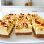 To make the best Caramel Pecan Cheesecake Bars, you need fresh ingredients. Here’s what you’ll need: - 1 ½ cups graham cracker crumbs - ½ cup unsalted butter, melted - 2 tablespoons granulated sugar - 1 (8-ounce) package cream cheese, softened - 1 cup powdered sugar - 1 teaspoon vanilla extract - 2 large eggs - 1 cup sour cream - ½ cup chopped pecans - ½ cup caramel sauce - Sea salt, for garnish Using quality ingredients is key. The graham cracker crumbs form a tasty base. The butter adds richness and helps bind the crust. Granulated sugar sweetens it all perfectly. Cream cheese gives the bars a creamy texture. Powdered sugar mixes in smoothly and adds sweetness. The vanilla extract brings out the flavors. Eggs help set the cheesecake filling. Sour cream adds a nice tang and creaminess. Chopped pecans give a lovely crunch and nutty flavor. Finally, caramel sauce drizzled on top creates a sweet finish. A pinch of sea salt balances the sweetness. Enjoy these simple yet delicious treats! - Preheat your oven to 325°F (160°C). Prepare an 8x8-inch baking dish by greasing it or lining it with parchment paper. - In a medium bowl, mix the graham cracker crumbs, melted butter, and granulated sugar. Stir until all the crumbs are moistened. - Press this mixture evenly into the bottom of your prepared dish. Bake for 10 minutes, then let it cool slightly. - In a large bowl, beat the softened cream cheese with an electric mixer until it is creamy. - Slowly add the powdered sugar while mixing until smooth. Then, mix in the vanilla extract. - Add the eggs one at a time, mixing well after each one. Finally, stir in the sour cream until everything is combined. - Pour the cheesecake filling over the cooled crust. Use a spatula to smooth the top. - Drizzle the caramel sauce over the filling. Use a knife or skewer to create swirls but don’t overmix. - Bake in the oven for 30-35 minutes. The center should be set but still slightly jiggly. Once done, cool it at room temperature for about an hour. - Refrigerate for at least 4 hours or overnight before cutting into bars. Before serving, sprinkle a pinch of sea salt on top for a sweet and salty finish. To get the best texture, start with room temperature cream cheese. Cold cream cheese will not mix well. It can leave lumps in your filling. Softening it a bit makes for a smooth batter. Also, beat the eggs one at a time. This helps blend them evenly into the mix. If you add them all at once, you might get uneven texture. To make these bars even more delicious, think about extra toppings. You can add chocolate chips or a sprinkle of cinnamon. Both options boost flavor nicely. Pair your bars with whipped cream or fresh fruit for a tasty combo. Berries add a refreshing touch. This balance of sweet and tart will wow your guests. Check your oven temperature for accuracy. An oven thermometer can help with this. If the heat is too high, the bars may bake too fast. Keep an eye on them. To check for doneness, look for a slight jiggle in the center. This means they are done, but do not overbake them. They should be set but still soft. {{image_2}} You can change the nuts in this recipe. Walnuts work great if you want a milder taste. Almonds add a nice crunch and a hint of sweetness. Just chop them up like the pecans. This small change can give your bars a new twist. Want to mix it up? Add chocolate chips to your cheesecake filling. They melt nicely and give a rich flavor. You can also try a splash of espresso. It gives a deep taste that pairs well with caramel. Using flavored extracts like almond or hazelnut can add fun twists too. Just a teaspoon can make a big difference! If you need a gluten-free option, swap the graham cracker crumbs with gluten-free ones. Look for brands that fit your needs. For a vegan version, use dairy-free cream cheese and a flax egg instead of regular eggs. You can blend 1 tablespoon of ground flaxseed with 3 tablespoons of water to create a flax egg. These adjustments let everyone enjoy this treat! To keep your caramel pecan cheesecake bars fresh, store them in the refrigerator. After cutting the bars, place them in an airtight container. This will help keep them moist and tasty. If you don’t have a container, you can cover the bars tightly with plastic wrap. This protects them from absorbing other smells in the fridge. You can freeze caramel pecan cheesecake bars for later. First, cut the bars into squares. Then, wrap each square in plastic wrap. Place the wrapped bars in a freezer-safe bag or container. This keeps them safe from freezer burn. To enjoy them later, simply take out a bar and let it thaw in the fridge overnight. For best results, eat the bars within three months. Caramel pecan cheesecake bars last about 5 days in the fridge. Store them in an airtight container. You can enjoy them cold or at room temperature. The flavors may even get better after a day or two! Yes, you can make these bars a day or two ahead of time. After baking, let them cool completely. Then, refrigerate them until you're ready to serve. This makes them perfect for parties or gatherings! Several issues can cause cheesecake not to set. Here are some common problems and tips to fix them: - Underbaking: If you take them out too soon, the center may be too jiggly. Bake until the edges are set but the center has a slight jiggle. - Too much liquid: If you add too much sour cream or eggs, it may not firm up. Stick to the recipe amounts. - Cold ingredients: Using cold cream cheese or eggs can affect the mix. Make sure they are at room temperature for a smooth filling. If you follow these tips, your cheesecake will be a hit! This blog post walked you through making delicious caramel pecan cheesecake bars. We covered the ingredients, step-by-step instructions, and helpful tips. You learned how to achieve the perfect texture and enhance flavors. Plus, we offered variations and storage tips to keep your bars fresh. You can now enjoy this rich dessert and share it with friends. Don’t hesitate to try out different nut options or flavor twists. Happy baking!
