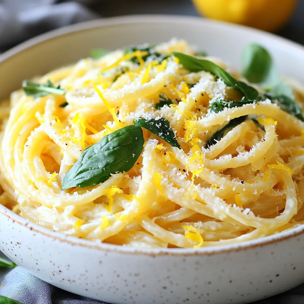 - 12 oz spaghetti or your favorite pasta - 1 tablespoon olive oil - 3 cloves garlic, minced - 1 teaspoon red pepper flakes (adjust based on preferred spice level) - Zest of 1 large lemon - Juice of 1 large lemon - 2 cups vegetable broth - 1 cup ricotta cheese - 1 cup baby spinach or arugula - Salt and pepper to taste - Fresh basil or parsley for garnish - Grated Parmesan cheese for serving (optional) This dish shines with simple, fresh ingredients. Start with spaghetti or any pasta you like. Spaghetti cooks well and absorbs flavors nicely. Next, olive oil adds richness. It helps to sauté garlic and red pepper flakes. Garlic gives a warm, savory aroma, while red pepper flakes add a nice kick. You can adjust the spice level based on your taste. Lemon zest and juice bring brightness. They create a fresh flavor that makes this dish pop. The vegetable broth adds depth and helps cook the pasta. For creaminess, ricotta cheese is key. It coats the pasta and makes each bite smooth. Baby spinach or arugula adds color and nutrients, wilting into the warm dish. Lastly, don't forget salt and pepper for seasoning. Fresh herbs like basil or parsley can elevate the dish. Grated Parmesan cheese is optional but adds a nice salty finish. Each ingredient plays a role in making this pasta a simple creamy delight. {{ingredient_image_1}} Step 1: Sauté garlic and red pepper flakes Start by heating 1 tablespoon of olive oil in a large pot over medium heat. Add 3 minced garlic cloves and 1 teaspoon of red pepper flakes. Stir these together for about 1 minute. Watch closely! You do not want the garlic to burn. This step builds a great base flavor. Step 2: Add pasta and liquid ingredients Next, add 12 ounces of spaghetti to the pot. Then, mix in the zest and juice of 1 large lemon along with 2 cups of vegetable broth. Stir everything well to combine. This mixture will give your pasta a bright, zesty flavor. Step 3: Bring to a boil and simmer Turn up the heat to bring the mixture to a boil. Once boiling, reduce heat to medium-low. Cover the pot and let it simmer for about 10 to 12 minutes. Stir occasionally. You want the pasta to be al dente and most of the liquid absorbed. Step 4: Check for doneness and liquid absorption After about 12 minutes, check your pasta. It should be tender but still have a slight bite. If there’s too much liquid, let it cook a bit longer without the lid. This ensures a creamy texture without being too soupy. Step 5: Incorporate ricotta and greens Remove the pot from heat. Add 1 cup of ricotta cheese to the pasta. Stir gently until the pasta is creamy and well-coated. Then, fold in 1 cup of baby spinach or arugula. This will add color and nutrients to your dish. Step 6: Season and serve with garnishes Finally, season with salt and pepper to taste. Serve your One Pot Lemon Ricotta Pasta right away. Garnish with fresh basil or parsley. If you like, add a sprinkle of grated Parmesan cheese on top for extra flavor. Enjoy this creamy delight! To get that perfect al dente pasta, follow this simple method. Always check the package for cooking times. Start tasting the pasta a minute or two before the time is up. Al dente means it's firm but not hard. For creaminess, adjust the liquid. If you want it richer, add a bit more broth or even water. The ricotta will also help make it creamy. Just remember, you can always add more liquid, but you can’t take it out! Let’s make this dish even tastier! You can add more herbs. Fresh basil or parsley works well. For a bit of spice, add more red pepper flakes. If you want to kick it up a notch, try adding lemon zest or a touch of cayenne pepper. These small changes can bring big flavor! Serving this pasta can be fun! Use a large bowl or plate to show off those bright colors. Garnish with fresh herbs on top. A sprinkle of grated Parmesan adds a nice touch too. When it comes to pairing, a crisp white wine goes great with this dish. You can also serve it with a simple salad or garlic bread on the side. These pairings will make your meal even more delightful! Pro Tips Use Fresh Ingredients: Fresh garlic and high-quality ricotta make a significant difference in flavor. Always choose the best ingredients you can find for the tastiest results. Adjust the Spice Level: Feel free to modify the amount of red pepper flakes to suit your taste. If you're unsure, start with less and add more as needed. Let the Pasta Rest: Allow your pasta to sit for a couple of minutes after cooking before serving. This helps the sauce thicken and enhances the overall creaminess. Experiment with Greens: While baby spinach or arugula works wonderfully, you can also try kale or Swiss chard for a different flavor and texture in your pasta dish. {{image_2}} You can make this dish vegan by using plant-based ricotta. Many brands offer great-tasting options. Look for one that has a creamy texture. This way, everyone can enjoy the meal! For gluten-free needs, swap regular pasta for gluten-free pasta. Many options exist, such as brown rice or chickpea pasta. Both options cook well and taste great! Feel free to play with the greens in this dish. Instead of baby spinach, you can use kale or Swiss chard. These greens add a different flavor and texture. Just chop them small before adding to the pot. If you want to try a different cheese, consider feta or goat cheese. Both bring a tangy taste that can change the flavor. Crumble them in right before serving for a fresh finish. Look for seasonal vegetables to add to your pasta. In spring, try adding asparagus or peas. In summer, cherry tomatoes or zucchini work great. These veggies add color and extra nutrients. You can also adjust the flavor for special occasions. Add fresh herbs like dill or thyme for a unique twist. For a festive feel, a sprinkle of lemon zest can brighten the dish. This keeps it fresh and exciting every time you make it! To store your One Pot Lemon Ricotta Pasta, cool it to room temperature. Then, place it in an airtight container. Refrigerate the leftovers within two hours. This dish stays fresh for about three days. When reheating, use a microwave or a skillet. If using a microwave, heat it in short bursts. Stir in between to help it warm evenly. If using a skillet, add a splash of vegetable broth to keep it creamy. Heat on low, stirring gently until warm. For long-term storage, you can freeze the pasta. Portion it into freezer-safe bags or containers. Leave some space at the top to allow for expansion. Label each bag with the date. It can last up to three months in the freezer. To defrost, move the pasta to the fridge a day before serving. If you need it faster, you can use the microwave on the defrost setting. Reheat in a skillet, adding a bit of broth to restore the creamy texture. Stir well and enjoy! One Pot Lemon Ricotta Pasta lasts about three to four days in the fridge. To keep it fresh, store it in an airtight container. Signs of spoilage include a sour smell or mold. If you see either, it’s best to throw it away. Yes, you can make this pasta dish ahead of time. Cook it and let it cool down before storing. When you are ready to eat, reheat it in a pot on low heat. Add a splash of water or broth to keep it creamy. Stir well to avoid burning. If you need a ricotta substitute, try cottage cheese or cream cheese. You can also make homemade ricotta using milk and lemon juice. Blend until smooth for a similar texture. Each option adds a different flavor but works well in this dish. Yes, you can easily add protein. Grilled chicken or shrimp pairs nicely with the lemon flavor. For a plant-based option, try chickpeas or tofu. Cook the protein separately, then mix it in before serving. This adds heartiness and makes your meal more filling. This One Pot Lemon Ricotta Pasta is both easy and tasty. You learned about its key ingredients, step-by-step cooking, and tips for great flavor. Don’t forget to try different greens, cheeses, or seasonal veggies for variety. Store leftovers smartly, and enjoy reheating them later. Keep our FAQs handy for quick answers. This dish is simple, quick, and perfect for any occasion. Enjoy making it your own!