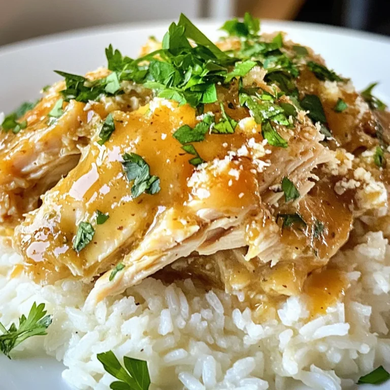 - 2 lbs boneless, skinless chicken thighs - 1 cup chicken broth - 1/2 cup grated Parmesan cheese - 4 cloves garlic, minced - 1 teaspoon Italian seasoning - 1 teaspoon paprika - 1/2 teaspoon black pepper - Salt to taste - 1 tablespoon olive oil - Fresh parsley, chopped (for garnish) When I make Garlic Parmesan Crockpot Chicken, I gather the best ingredients for a tasty meal. I start with two pounds of boneless, skinless chicken thighs. These thighs stay juicy and tender during cooking. Next, I use one cup of chicken broth. This broth adds flavor and moisture. Then, I measure out half a cup of grated Parmesan cheese. This cheese brings a rich, savory taste. I always include four cloves of minced garlic. Garlic gives the dish a wonderful aroma. I add one teaspoon each of Italian seasoning and paprika. These spices create a warm, inviting note. For seasoning, I use half a teaspoon of black pepper and salt to taste. These enhance all the flavors in the dish. Finally, I need one tablespoon of olive oil. This oil helps cook the garlic and adds a hint of richness. To finish, I chop fresh parsley for garnish. It adds color and freshness to the meal. Having all these ingredients ready makes cooking easy and fun. {{ingredient_image_1}} To start, heat 1 tablespoon of olive oil in a skillet over medium heat. This will help give your chicken a nice flavor. Next, add 4 cloves of minced garlic to the pan. Sauté the garlic for about 1-2 minutes until it smells great. Be careful not to burn it, as burnt garlic can taste bitter. In a bowl, mix together 1 cup of chicken broth with 1/2 cup of grated Parmesan cheese. Then, add 1 teaspoon of Italian seasoning, 1 teaspoon of paprika, 1/2 teaspoon of black pepper, and salt to taste. Stir this mixture well until it combines nicely. This sauce will bring rich flavors to your chicken. Now, place your 2 lbs of boneless, skinless chicken thighs in the crockpot. Pour the garlic mixture over the chicken, ensuring each piece is well coated. Cover the crockpot with its lid. Cook on low for 6-7 hours or on high for 3-4 hours. The chicken should be tender and fully cooked when done. Once cooked, use two forks to shred the chicken right in the crockpot. Mix it well with the sauce to ensure it is fully coated. Now it's time to serve! You can serve the chicken hot over rice, pasta, or mashed potatoes. Garnish it with fresh chopped parsley for color and a fresh taste. Enjoy your flavorful meal! To ensure tender chicken, start with good-quality chicken thighs. They stay moist during cooking. Searing the chicken in olive oil adds flavor and locks in juices. Use a meat thermometer to check doneness. The chicken should reach 165°F for safe eating. For flavor enhancement, use fresh garlic. Fresh herbs like thyme or rosemary also add depth. You can mix in a splash of lemon juice for brightness. Adding a little more Parmesan cheese boosts the cheesy goodness too. You can choose between a slow cooker or stovetop. The slow cooker is great for a hands-off meal. It cooks low and slow, making the chicken very tender. If you're short on time, the stovetop method works too. Just simmer the chicken and sauce in a pot until cooked. For crockpots, set it to low for 6-7 hours or high for 3-4 hours. Each crockpot may cook at different speeds. Always check your chicken’s temperature for best results. Serving ideas include fluffy rice, pasta, or mashed potatoes. Lay the shredded chicken on these bases and drizzle the sauce over it. This adds extra flavor and makes it look great. For garnishing, sprinkle fresh parsley on top. You can also add more grated Parmesan. This not only makes it appealing but adds freshness. A colorful plate makes the dish more inviting and fun. Pro Tips Use Bone-In Chicken: Bone-in chicken thighs will add more flavor and moisture to the dish compared to boneless cuts. Marinate Ahead: For an extra boost of flavor, marinate the chicken in the garlic and broth mixture for a few hours or overnight before cooking. Adjust Seasoning: Taste the sauce before serving and adjust the seasoning if necessary. You can add more salt or pepper to suit your preference. Leftover Magic: Shredded chicken is versatile! Use leftovers in tacos, salads, or sandwiches for a quick meal. {{image_2}} You can change a few ingredients to suit your taste. - Alternative proteins: You can use chicken breast or turkey instead of thighs. Both options work well and still taste great. - Dairy-free options: If you want a dairy-free dish, try using nutritional yeast instead of Parmesan. You can also use dairy-free cheese for a similar taste. Add a twist to your dish by including more flavors. - Adding vegetables: Toss in some fresh spinach or diced bell peppers. They add color and nutrition to the meal. - Spicy variations: If you like heat, sprinkle in red pepper flakes or add a splash of hot sauce. This gives the chicken a nice kick. You can take your dish global with these ideas. - Mediterranean twist: Mix in olives and sun-dried tomatoes for a Mediterranean flavor. This gives a new taste and adds texture. - Asian-inspired flavors: Use soy sauce and ginger instead of Italian seasoning. This creates a new flavor profile that is both unique and tasty. To keep your Garlic Parmesan Crockpot Chicken fresh, follow these steps: - Refrigeration: Place leftovers in an airtight container. Store them in the fridge for up to four days. This keeps them safe to eat and tasty. Make sure to let the chicken cool down before sealing it. - Freezing Instructions: For longer storage, freeze the chicken. Use a freezer-safe container or bag. Remove as much air as you can. You can freeze the chicken for up to three months. When ready to eat, thaw it in the fridge overnight. When reheating, you want to keep the flavors and texture right: - Safe Reheating Methods: You can reheat the chicken in the microwave, on the stovetop, or in the oven. If using the microwave, heat in short bursts and stir in between. This helps heat evenly. - Maintaining Flavor and Texture: Add a splash of chicken broth or water when reheating. This keeps the chicken moist. Avoid overheating, as it can make the chicken dry. Knowing how long the dish lasts is important: - Fridge Life: In the fridge, Garlic Parmesan Crockpot Chicken lasts about four days. After that, it’s best to toss it to avoid food safety issues. - Identifying Spoilage Signs: Look for changes in color or smell. If the chicken smells sour or looks off, it’s time to let it go. Always trust your senses when it comes to food safety. How do I ensure my chicken is cooked properly? To check if your chicken is cooked, use a meat thermometer. The internal temperature should reach 165°F. If you don't have a thermometer, cut into the thickest part. The meat should be white and juices should run clear. Can I make this recipe in advance? Yes, you can make this dish ahead of time. Cook the chicken and let it cool. Store it in the fridge for up to three days. Reheat it gently before serving. What sides pair well with Garlic Parmesan Crockpot Chicken? This chicken goes well with many sides. Try serving it with: - Fluffy rice - Pasta - Mashed potatoes - Steamed vegetables - Garlic bread Calories per serving Each serving of Garlic Parmesan Crockpot Chicken has about 300 calories. Breakdown of key nutritional values - Protein: 28g - Fat: 15g - Carbohydrates: 4g - Fiber: 0g - Sugars: 1g How can I reduce fat content? To cut fat, use skinless chicken breasts instead of thighs. You can also reduce the amount of Parmesan cheese. Can I double the recipe for a larger group? Yes, you can double the recipe. Just ensure your crockpot is big enough. Increase the cooking time slightly if needed. This blog post covered a simple yet tasty Garlic Parmesan Crockpot Chicken recipe. You learned about the key ingredients, step-by-step instructions, and tips for cooking and serving. We discussed various ways to enhance flavor and adapt the recipe. Storing leftovers and reheating safely was also shared. In closing, this dish offers a great mix of flavor and ease. Try making it your own with the many options available. Enjoy a delicious meal with minimal effort!