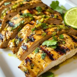 - 4 boneless, skinless chicken breasts - 2 tablespoons olive oil - 2 jalapeños, finely chopped - 4 cloves garlic, minced - Zest and juice of 2 limes - 1 teaspoon ground cumin - 1 teaspoon paprika - Salt and pepper to taste - Fresh cilantro, chopped (for garnish) The main ingredients of this dish bring out amazing flavors. The chicken breasts are the star. They are easy to cook and soak up the zesty marinade well. Olive oil gives the chicken a nice richness. Jalapeños add spice, while garlic gives it depth. Lime zest and juice brighten the dish with tang. Cumin and paprika add warmth and earthiness. Salt and pepper tie it all together. Finally, cilantro adds a fresh touch when you serve the dish. - Lime wedges for serving - Avocado slices - Fresh lime juice for additional zest Optional ingredients can lift this dish even more. Lime wedges add a burst of fresh flavor. Avocado slices give creaminess and balance the heat. If you love lime, extra juice will make it pop. These additions can make each bite even better. They allow you to customize the dish to your liking. {{ingredient_image_1}} 1. Start by taking a large bowl. 2. Combine 2 tablespoons of olive oil with seasonings. 3. Add 1 teaspoon of ground cumin and 1 teaspoon of paprika. 4. Mix in 2 finely chopped jalapeños and 4 minced garlic cloves. 5. Next, add the zest and juice of 2 limes. 6. Stir everything together until well mixed. 1. Take 4 boneless, skinless chicken breasts. 2. Coat each chicken breast thoroughly with the marinade. 3. Make sure every piece is well covered. 4. Cover the bowl with plastic wrap. 5. Refrigerate for at least 30 minutes. 6. For more flavor, you can marinate up to 4 hours. 1. Preheat your grill over medium-high heat. 2. Remove chicken from the marinade. 3. Let any excess marinade drip off. 4. Grill each chicken breast for 6-8 minutes on each side. 5. Check for doneness; the internal temperature should be 165°F (74°C). 6. Once cooked, let the chicken rest for 5 minutes before slicing. To get the spice just right, adjust the jalapeños. You can use fewer or more depending on your taste. If you want milder flavors, try using bell peppers or poblano peppers instead. They add flavor without too much heat. Marinating chicken is key. Let it soak in the marinade for at least 30 minutes. For more flavor, aim for a few hours. After cooking, always let the chicken rest. This helps keep it juicy and tender. Garnish the chicken with fresh cilantro. This adds color and a burst of flavor. You can serve it with rice or a fresh salad. These sides balance the zesty chicken and make your meal complete. Pro Tips Marinate for Maximum Flavor: Allow the chicken to marinate for at least 1 hour, or overnight if possible, to let the flavors deeply penetrate the meat. Control the Heat: If you prefer a milder dish, remove the seeds and membranes from the jalapeños before chopping them. Check for Doneness: Use a meat thermometer to ensure the chicken reaches an internal temperature of 165°F (74°C) for safe consumption. Rest Before Slicing: Let the grilled chicken rest for 5 minutes before slicing; this helps retain the juices and keeps the meat tender. {{image_2}} You can switch chicken for turkey or fish. Turkey has a mild taste and absorbs flavors well. Fish, like salmon, pairs nicely with lime and jalapeño. For a vegetarian option, try using tofu. Tofu soaks up the marinade, creating a flavorful dish. To add more depth, include spices like chili powder or cayenne. These spices boost the heat and flavor. You can also mix in fruits like mango for a sweet twist. The sweetness of mango balances the heat from jalapeños perfectly. If you prefer baking, preheat your oven to 400°F (200°C). Place marinated chicken on a baking sheet. Bake for about 20-25 minutes until cooked through. Another option is using a slow cooker. Set it on low for 4-6 hours. This method makes the chicken super tender and juicy. To store your leftover Jalapeño Lime Chicken, let it cool first. Place the chicken in an airtight container. This helps keep it fresh. Try to eat it within three to four days. If you want to keep it longer, freezing is a good option. Recommended containers are glass or BPA-free plastic. Glass keeps the chicken from absorbing odors. Ensure the container has a tight lid to prevent air exposure. To freeze grilled chicken properly, let it cool completely. Wrap each piece in plastic wrap tightly. Then, place the wrapped chicken in a freezer bag. Squeeze out as much air as you can to avoid freezer burn. When you want to eat it, thaw the chicken in the fridge overnight. For quicker thawing, place the sealed bag in cold water for about an hour. Reheat in the oven or on the grill until it's hot all the way through. In the fridge, Jalapeño Lime Chicken lasts about three to four days. In the freezer, it can last up to three months if stored properly. Watch for signs of spoilage. If the chicken smells off or has a slimy texture, discard it. Always trust your senses. If in doubt, throw it out! You can serve Jalapeño Lime Chicken with many tasty sides. Here are some ideas: - Mexican rice: Fluffy rice with spices pairs well. - Black beans: These add protein and flavor. - Corn salad: Sweet corn adds crunch and color. - Grilled veggies: Zucchini and bell peppers are great choices. - Guacamole: Creamy avocado dips balance the spice. - Fresh salad: A simple greens salad with lime dressing works well. These sides enhance the chicken's zesty flavors and make your meal complete. If you want more heat, try these tips: - Use more jalapeños: Add extra chopped jalapeños to the marinade. - Keep the seeds: Leaving seeds in the jalapeños increases heat. - Add hot sauce: Mix in your favorite hot sauce with the marinade. - Use spicy chili powder: Swap regular paprika for a spicy variety. - Try different peppers: Use Serrano or habanero peppers for more kick. These changes will amp up the spice level, making your dish bold and fiery. Yes, chicken thighs work well in this recipe. They have more fat, adding flavor and moisture. Here are some insights: - Cooking time: Thighs may need a bit longer to cook. - Marinating: They soak up flavors well, so marinate like breasts. - Texture: Thighs are juicier and more tender than breasts. Feel free to use thighs for a delicious twist on this dish. Jalapeño Lime Chicken is simple yet full of flavor. This post covered ingredients, step-by-step instructions, and tips for success. Remember to marinate the chicken for the best taste and texture. You can customize it with different proteins or spices for fun twists. Proper storage ensures your leftovers stay fresh. Enjoy your cooking adventure, and delight your taste buds with this tasty dish!