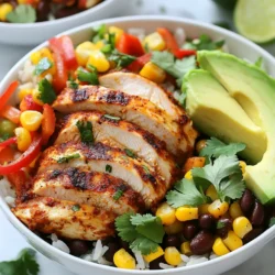 To make Cajun Chicken and Rice Bowls, gather these ingredients: - 2 boneless, skinless chicken breasts - 2 tablespoons Cajun seasoning - 1 tablespoon olive oil - 1 cup jasmine rice - 2 cups chicken broth or water - 1 red bell pepper, diced - 1 green bell pepper, diced - 1 small onion, chopped - 2 cloves garlic, minced - 1 can (15 oz) black beans, drained and rinsed - 1 cup corn (fresh or frozen) - 1 tablespoon lime juice - 1 teaspoon smoked paprika - ¼ cup chopped fresh cilantro - Salt and pepper to taste - Avocado and lime wedges for garnish (optional) If you need substitutes, here are some ideas: - Chicken breasts can be swapped with thighs for more flavor. - Use brown rice instead of jasmine for a healthier option. - Any color bell pepper works if you want variety. - Canned beans can be replaced with cooked lentils. - Fresh cilantro can be swapped with parsley for a different taste. Choosing fresh ingredients is key to great flavor. Here are my tips: - Look for chicken that is pink and firm. Avoid any that looks discolored. - Choose bell peppers that are bright and firm. Avoid any soft spots. - Select jasmine rice that is dry and free of moisture. - Check canned beans for a clear label and no dents. - Fresh herbs should be vibrant and fragrant; avoid wilted ones. {{ingredient_image_1}} First, take the chicken breasts and rub them with olive oil. Sprinkle the Cajun seasoning on both sides. Make sure every part is covered with flavor. Let the chicken sit for at least 15 minutes. This helps the spices sink in and makes the chicken tastier. Next, in a medium pot, add jasmine rice and chicken broth. Bring this to a boil over high heat. Once boiling, reduce the heat to low. Cover it with a lid and let it simmer for about 15-18 minutes. The rice will become fluffy, and all the broth should be soaked up. While the rice cooks, heat a small amount of olive oil in a large skillet over medium heat. Add the chopped onion first. Cook it until it turns translucent, which takes about 2-3 minutes. Then, add the diced red and green bell peppers along with the minced garlic. Sauté everything for another 3-4 minutes until the peppers soften. Now, push the sautéed vegetables to one side of the skillet. Place the marinated chicken in the empty side. Cook the chicken for about 6-7 minutes on each side. Look for a nice char and ensure that it is cooked through. After cooking, remove the chicken from heat and let it rest. Then, slice it into strips. In the same skillet with the sautéed veggies, add the black beans and corn. Sprinkle in the smoked paprika and pour the lime juice. Then, mix in the fluffy rice. Stir everything well to combine and heat through. Taste and add salt and pepper as needed. Now it’s time to build your bowls! Start by layering the spiced rice mixture at the bottom. Then, place the sliced chicken strips on top of the rice. Finish by sprinkling fresh cilantro over the chicken. If you like, add avocado slices and lime wedges on the side. These toppings give a fresh burst of flavor to your dish. Enjoy your delicious Cajun Chicken and Rice Bowls! To get great flavor in your Cajun chicken and rice bowls, use fresh herbs and spices. Cajun seasoning is key, so choose a good one. Marinate the chicken for at least 15 minutes. This lets the flavors soak in deeply. When cooking the chicken, make sure your skillet is hot. This helps create a nice char and locks in the juices. For juicy chicken, start with boneless, skinless breasts. Rub them with olive oil and Cajun seasoning. Let them rest after cooking. This keeps the juices inside. Cook over medium heat for about 6-7 minutes per side. The chicken should be golden brown when done. Always check that it reaches 165°F to ensure it's safe to eat. Use jasmine rice for a fragrant and fluffy base. Cook the rice in chicken broth instead of water. This adds a lot of flavor. Bring it to a boil, then reduce the heat and cover. Let it simmer for 15-18 minutes. Avoid lifting the lid during cooking. This helps the rice steam properly and stay fluffy. Adding a splash of lime juice at the end brightens the flavor and makes it pop. Pro Tips Marinate for Maximum Flavor: Allow the chicken to marinate for at least 30 minutes if time permits, as this will enhance the flavors and tenderness. Use Fresh Ingredients: Fresh vegetables and herbs can significantly elevate the dish's flavor profile, so opt for fresh bell peppers and cilantro whenever possible. Cook Rice with Broth: Cooking the rice in chicken broth instead of water adds depth and richness to the overall flavor of the dish. Rest the Chicken: Let the chicken rest for a few minutes after cooking before slicing. This helps retain its juices, resulting in a more succulent bite. {{image_2}} You can easily make this dish vegetarian or vegan. Swap the chicken for tofu or tempeh. Use Cajun seasoning for flavor. Consider adding more vegetables like zucchini or mushrooms. You can also add chickpeas for protein. Instead of chicken broth, use vegetable broth for cooking the rice. This keeps the flavors rich and satisfying. If you want different protein options, try shrimp or fish. Both pair well with Cajun spices. Grilled sausage is another tasty choice. For a heartier meal, use lentils or quinoa. These options add unique flavors and textures to your bowl. They also keep the dish exciting and fresh. While jasmine rice is great, you can use other types too. Brown rice adds a nutty flavor and extra fiber. Basmati rice works well for a fragrant touch. If you want a fun twist, try using cauliflower rice for a low-carb version. Each rice type brings its own flair to the bowl, so feel free to mix it up. To keep your Cajun chicken and rice bowls fresh, store leftovers in an airtight container. Make sure to cool the food to room temperature first. Place the container in the fridge. Proper storage will keep your meal safe for up to three days. When reheating, use the microwave or a skillet. If using the microwave, cover the bowl to keep moisture in. Heat in short bursts. Stir in between to ensure even heating. If using a skillet, add a splash of water to help steam the rice. Heat on medium until warm, stirring often. This keeps the flavors bright. You can freeze Cajun chicken and rice bowls for longer storage. Place the cooled dish in a freezer-safe container. Use a freezer bag if you want to save space. Label the bag with the date. These bowls can last up to three months in the freezer. When ready to eat, thaw overnight in the fridge. Reheat as mentioned above for best taste. You can mix your own seasoning if you lack Cajun spices. Use paprika, garlic powder, onion powder, and black pepper. You can also try a mix of chili powder and dried herbs. This gives a nice flavor without being too spicy. Yes, you can make this recipe ahead of time. Cook the chicken and rice, then store them separately. You can also prepare the veggies and sauce. When you are ready to eat, just heat everything together. It saves time on busy days. Cajun Chicken and Rice Bowls have a mild to medium spice level. The heat comes from the Cajun seasoning. If you want less heat, reduce the amount you use. Add yogurt or sour cream to balance the spice if needed. You can serve this dish with coleslaw or a green salad. Cornbread is also a great option to pair with the bowls. For a refreshing touch, consider serving sliced cucumbers or a fruit salad on the side. Yes, you can use other rice types. Brown rice offers a nutty flavor and is more filling. Quinoa is a healthy choice too. Just remember that cooking times will change, so adjust accordingly for the best results. Cajun Chicken and Rice Bowls are fun to make and enjoy. We covered key ingredients, fresh tips, and cooking steps. Try different flavors, and consider veggie swaps. Storing leftovers is easy, too. This dish fits many tastes and kitchen skills. I hope you feel ready to make your own. Enjoy creating your flavorful bowls!