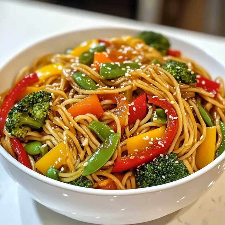 - 8 oz (225 g) egg noodles - 2 tablespoons olive oil - 1 cup bell peppers, sliced - 1 cup broccoli florets - 1 cup snap peas - 2 carrots, julienned - 3 green onions, chopped - 3 cloves garlic, minced - 1-inch ginger, grated - 1/2 cup low-sodium soy sauce - 1/4 cup honey or maple syrup - 2 tablespoons rice vinegar - 1 tablespoon sesame oil - 1 teaspoon cornstarch - 1 tablespoon sesame seeds (for garnish) - Salt and pepper to taste Gathering the right ingredients is key for great One Pot Teriyaki Noodles. First, pick your noodles. I love using egg noodles, but any favorite noodle will work. You will also need fresh veggies. Bell peppers, broccoli, snap peas, and carrots add color and crunch. Next, gather some aromatics. Garlic and ginger give this dish a nice kick. The sauce is made from soy sauce, honey or maple syrup, rice vinegar, and sesame oil. Cornstarch helps thicken the sauce. Lastly, sesame seeds make a lovely garnish. This dish is simple yet packed with flavor. Each ingredient plays a role in creating a delicious meal. When you combine everything, you create a vibrant one-pot dish that is sure to impress. {{ingredient_image_1}} First, we heat the olive oil in a large pot over medium heat. Add minced garlic and grated ginger. Stir for about one minute until they smell great. This step builds a strong flavor base. Next, add the sliced bell peppers, broccoli florets, snap peas, and julienned carrots. Sauté these veggies for three to four minutes. You want them to be slightly tender but still crisp. In a separate bowl, whisk together the low-sodium soy sauce, honey or maple syrup, rice vinegar, sesame oil, and cornstarch. Keep whisking until the mix is smooth. This sauce brings all the flavors together. Now, it's time to add the noodles. Pour them into the pot along with two cups of water. Stir everything together, making sure the noodles are covered by the sauce. Bring the pot to a boil. After that, lower the heat to simmer. Cover the pot and let it cook for about eight to ten minutes. Stir occasionally to keep things from sticking. When the noodles are tender and soaked in flavor, taste them. Add salt and pepper if needed. Finally, stir in chopped green onions and sesame seeds before serving. Choosing the right type of noodles For this dish, I love using egg noodles. They soak up the sauce well and cook quickly. You can also try rice noodles or soba noodles if you prefer. Just keep in mind that cooking times may vary. Timing for optimal texture Timing is key for perfect noodles. Add them to the pot when the veggies are nearly tender. This way, the noodles cook while soaking up the teriyaki sauce. Aim for about 8-10 minutes of simmering. Stir occasionally for even cooking. Additional seasonings or spices To boost flavor, consider adding crushed red pepper flakes or a splash of hot sauce. A little goes a long way. You can also try adding garlic powder or onion powder for extra depth. Suggestions for fresh herbs Fresh herbs can elevate this dish. Chopped cilantro or basil adds brightness. You can also use mint for a twist. Just sprinkle them on top before serving for a fresh finish. Ideal garnishes for presentation Presentation matters! Serve the noodles in wide bowls. Top with extra green onions and a sprinkle of sesame seeds. This adds color and texture. You can also add lime wedges for a zesty touch. Combining with proteins for a complete meal Want more protein? Add cooked chicken, shrimp, or tofu. Stir it in during the last few minutes of cooking. This way, everything heats through nicely. Enjoy a balanced meal with flavors that pop! Pro Tips Use Fresh Ingredients: Fresh vegetables not only enhance the flavor but also add vibrant colors to your dish, making it more appealing. Adjust the Sweetness: Depending on your taste preference, feel free to adjust the amount of honey or maple syrup in the sauce for a sweeter or more savory flavor. Leftovers Are Delicious: This dish keeps well in the refrigerator and can be enjoyed the next day; just add a splash of water when reheating to loosen the noodles. Add Protein: For a heartier meal, consider adding cooked chicken, shrimp, or tofu to the pot with the vegetables for an extra boost of protein. {{image_2}} You can swap out the veggies for fresh choices. If you enjoy mushrooms, they add a nice umami flavor. Zucchini works well too. You can mix seasonal veggies for extra freshness. In spring, use asparagus and peas. In fall, try squash and kale. Each swap brings new tastes to your dish. Want some protein? You can add chicken, tofu, or shrimp. For chicken, cut it into small pieces and cook it in the pot first. For tofu, use firm tofu and cube it. Add it with the veggies. If using shrimp, toss them in just before the noodles. This way, they cook perfectly without becoming tough. If you need gluten-free options, swap the noodles for rice noodles or quinoa. These absorb flavors well. Check the sauce ingredients, too. Some soy sauces contain gluten. You can use tamari instead for a gluten-free choice. This ensures everyone can enjoy the meal. To keep your One Pot Teriyaki Noodles fresh, store them in an airtight container. Make sure to cool the noodles to room temperature before sealing. In the fridge, they will stay fresh for about three to four days. If you want to enjoy them later, proper storage is key. You can reheat your noodles in two easy ways: the microwave or on the stovetop. For the microwave, place the noodles in a bowl and cover with a damp paper towel. Heat for one to two minutes, stirring halfway. On the stovetop, add a splash of water to a pot and warm over low heat. Stir gently to keep the noodles from sticking. This helps maintain the noodle texture. If you want to freeze your One Pot Teriyaki Noodles, first cool them completely. Then, place them in a freezer-safe bag or container. Remove as much air as possible to prevent freezer burn. They can stay fresh for up to three months. To thaw, move them to the fridge overnight or use the microwave on the defrost setting. After thawing, reheat as mentioned earlier. Enjoy your delicious noodles anytime! You can add heat in a few ways. Here are some ideas: - Chili flakes: Sprinkle in a teaspoon for a warm kick. - Sriracha: Mix in a tablespoon for a tangy, spicy boost. - Fresh chili peppers: Slice and add them with the veggies. - Hot sauce: Drizzle on top before serving for extra heat. These options let you control the spice level. Adjust based on your taste. Yes, you can! Here are some great alternatives: - Rice noodles: They cook quickly and soak up the sauce well. - Whole wheat noodles: A healthier choice that adds fiber. - Zucchini noodles: Great for a low-carb option. Each type changes the meal's texture. Choose what you love best! Boosting protein is easy! Here are some options: - Chicken: Dice cooked chicken and stir it in at the end. - Tofu: Use firm tofu. Cook it in the pot for added flavor. - Shrimp: Add peeled shrimp during the last few minutes of cooking. Mix in 1 to 2 cups of your choice. This makes your meal hearty and satisfying. This blog post covered making One Pot Teriyaki Noodles. We listed key ingredients and step-by-step cooking instructions. You learned tips to perfect your noodles and enhance flavors. We also discussed variations, storage info, and FAQs to answer your common questions. Now, it's time to try this recipe. Enjoy the process and make it your own. Cooking can be fun and rewarding, so get started!