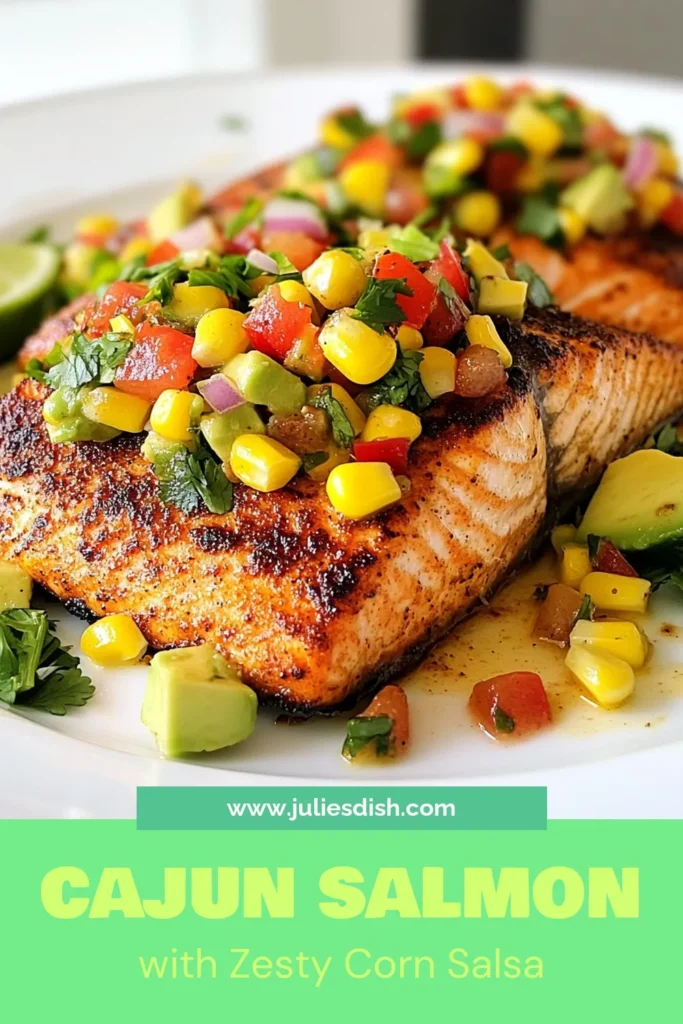 Discover the ultimate Cajun salmon recipe that's perfect for a quick dinner! This grilled salmon with Cajun seasoning is topped with a refreshing corn salsa recipe, making it one of the healthiest salmon dishes you'll love. In just 25 minutes, you can impress your family with this flavorful dish. Try it tonight and elevate your dinner game! Save this recipe for a delicious meal idea! #CajunSalmon #CornSalsa #HealthySalmonDishes #QuickDinnerRecipes