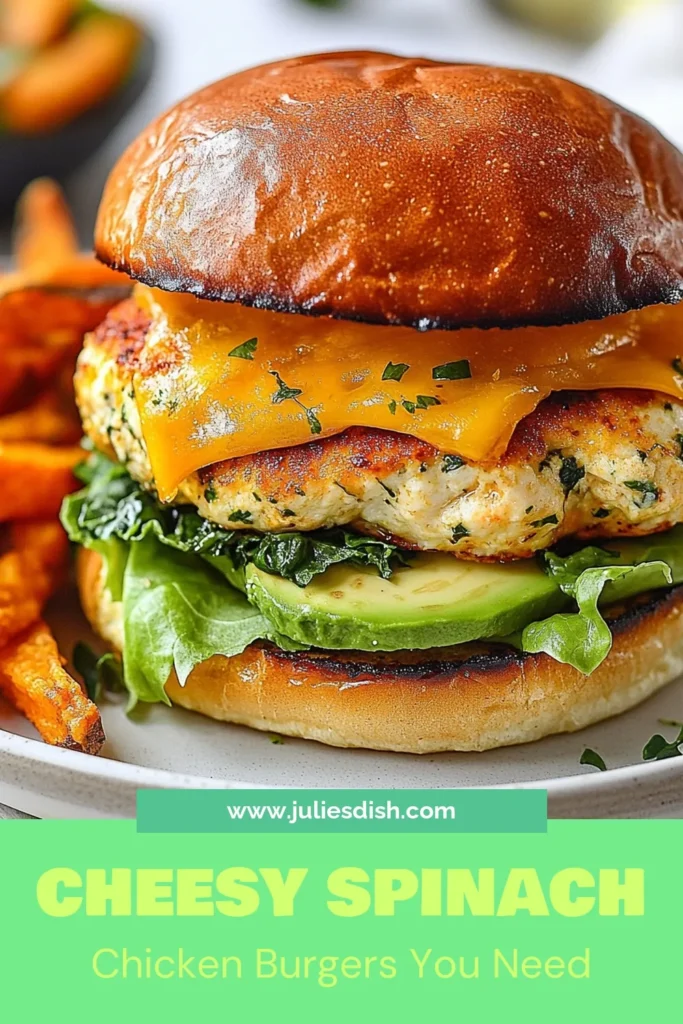 Elevate your dinner with these delicious White Cheddar Spinach Chicken Burgers! This healthy chicken burger recipe combines ground chicken, fresh spinach, and creamy white cheddar for a mouthwatering twist. Perfectly paired with whole wheat burger buns, these white cheddar chicken burgers are easy to make and packed with flavor. Try this ground chicken burger recipe for a nutritious meal that everyone will love. Save this recipe for your next meal! #HealthyEating #ChickenBurgers #HealthyRecipes #GroundChicken