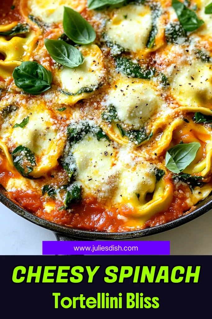 Indulge in this Cheesy Spinach Stuffed Tortellini Skillet, the perfect vegetarian twist for pasta lovers! This Easy Cheesy Skillet Meal combines cheese-filled tortellini with a creamy ricotta spinach filling, topped with melted mozzarella. Whether you're making this Spinach Stuffed Tortellini Recipe for a weeknight dinner or a cozy gathering, it’s sure to impress! Save this delightful Ricotta Spinach Pasta Dish for your next meal! #CheesySpinachTortellini #VegetarianTortellini #SkilletMeals #PastaRecipes