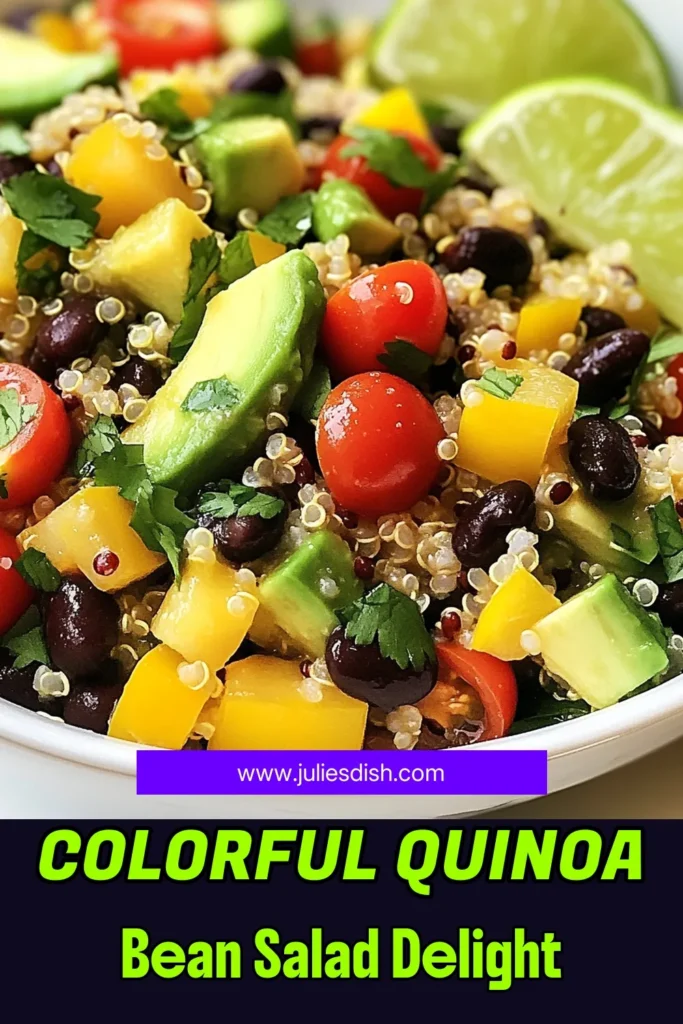 Discover the perfect quinoa salad with our Avocado Black Bean Salad recipe! This vibrant and healthy quinoa recipe combines fluffy quinoa, creamy avocado, and hearty black beans for a delicious vegan quinoa salad. It's easy to make and packed with nutrients, making it a fantastic choice for any meal. Save this tasty black bean salad recipe for your next gathering! #QuinoaSalad #AvocadoBlackBeanSalad #HealthyRecipes #VeganQuinoaSalad