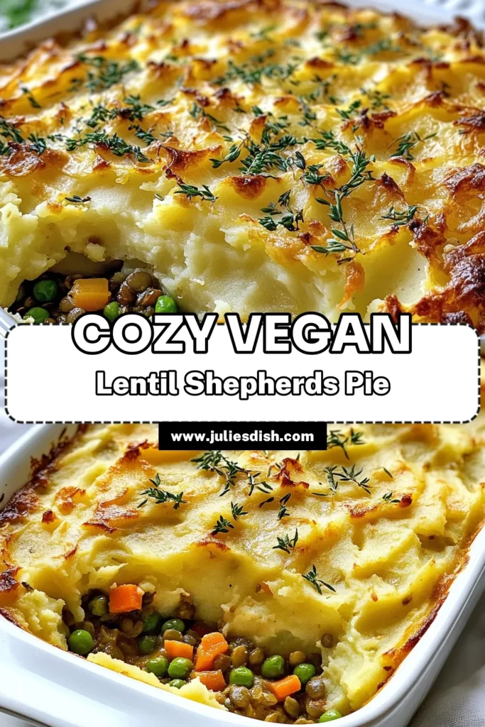 Discover the warmth of Vegan Lentil Shepherd’s Pie, a delightful addition to your collection of hearty vegan recipes. This plant-based shepherd's pie is packed with nutrient-rich lentils and vibrant veggies, creating a satisfying vegan comfort food perfect for any meal. Try this easy, flavorful recipe today and enjoy a wholesome dinner. Save this for your next cooking adventure! #VeganRecipes #ComfortFood #PlantBased #LentilRecipes