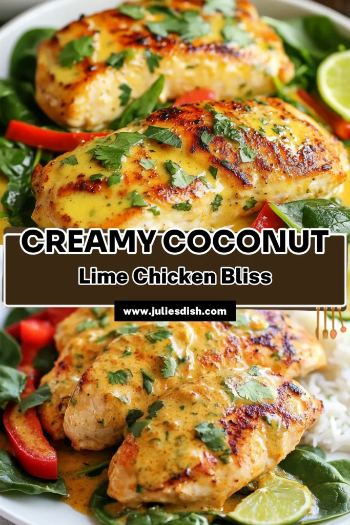 Discover the ultimate creamy coconut chicken recipe that will elevate your weeknight dinners! This coconut lime chicken dinner is not only delicious but also features an easy chicken marinade coconut that infuses the meat with rich flavors. Cook up this skillet chicken with coconut milk for a healthy coconut chicken recipe that's sure to impress. Perfect for family meals! Save this recipe for later! #CoconutChicken #HealthyRecipes #DinnerIdeas #SkilletMeals