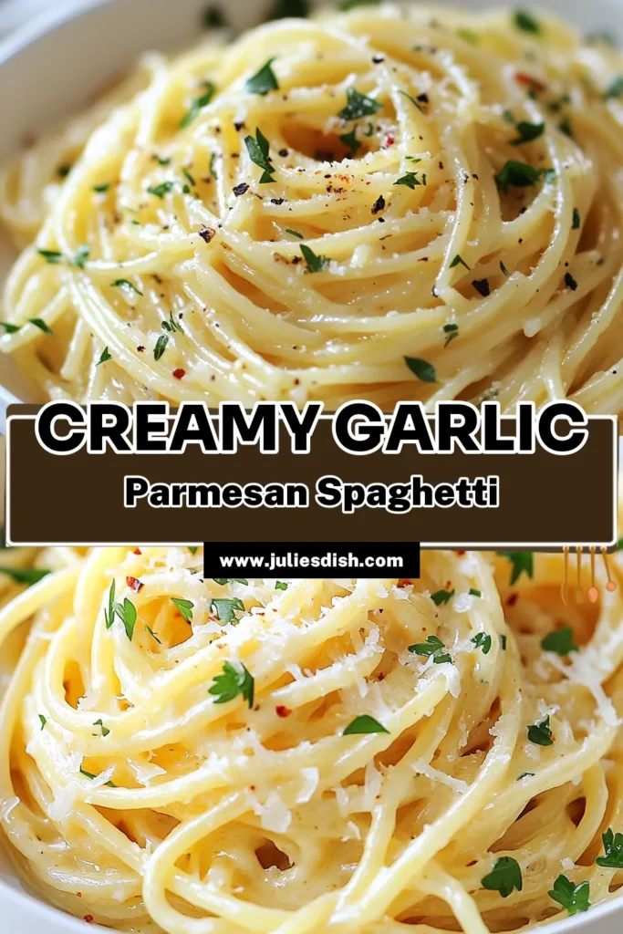 Indulge in this creamy garlic parmesan spaghetti, a savory spaghetti recipe that's perfect for busy weeknights! This easy garlic pasta comes together in just 20 minutes, making it a quick creamy pasta recipe you’ll want to make again and again. With rich flavors and a touch of Italian seasoning, it’s the ultimate Italian spaghetti dish. Save this recipe for a delicious meal tonight! #CreamyGarlicPasta #PastaRecipe #ItalianCuisine #QuickMeals