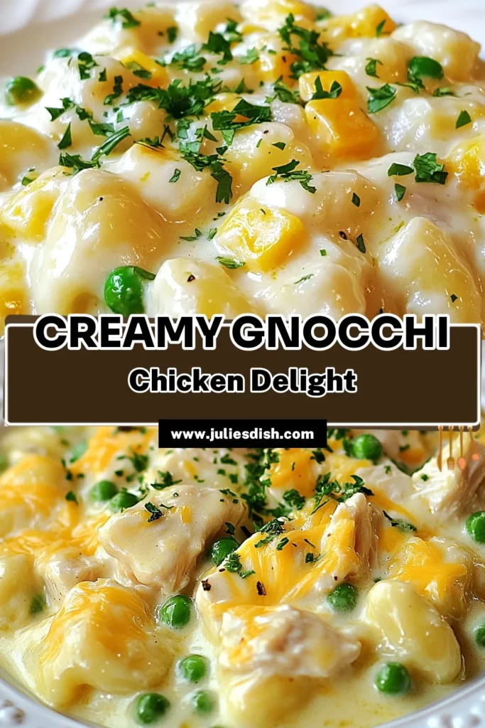 Indulge in this creamy chicken gnocchi recipe that’s perfect for an easy gnocchi dinner! With tender homemade gnocchi with chicken enveloped in a rich, cheesy sauce, it’s a comforting meal that will satisfy your cravings for comfort food recipes. Whip it up in just 30 minutes for a delicious creamy chicken pasta dish the whole family will love. Save this recipe for your next dinner! #CreamyChickenGnocchi #EasyDinner #ComfortFood #PastaRecipes