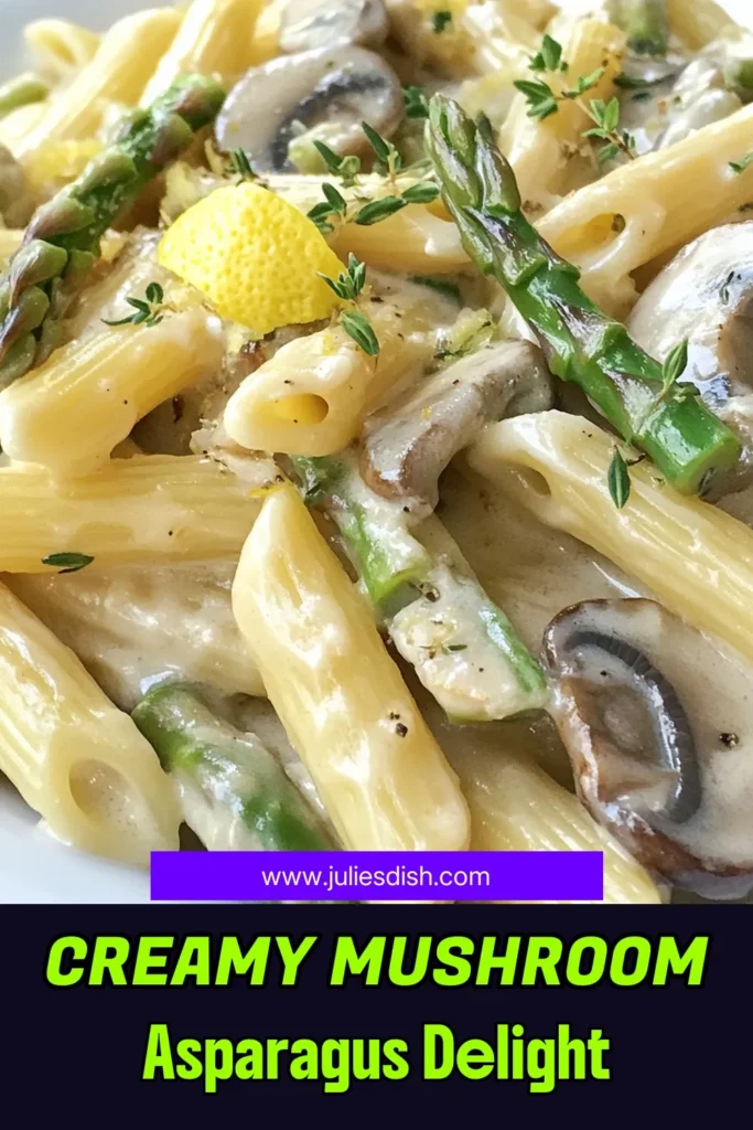 Savor the delightful flavors of creamy mushroom asparagus penne, a perfect addition to your collection of easy penne pasta recipes. This vegetarian pasta dish features a rich creamy pasta sauce with mushrooms that brings comfort and joy to your table. Enjoy the simplicity of this one-pot pasta recipe that combines penne, fresh asparagus, and earthy mushrooms. Click to discover this quick and delicious recipe! #PastaRecipes #Vegetarian #OnePotMeals #CreamyPasta