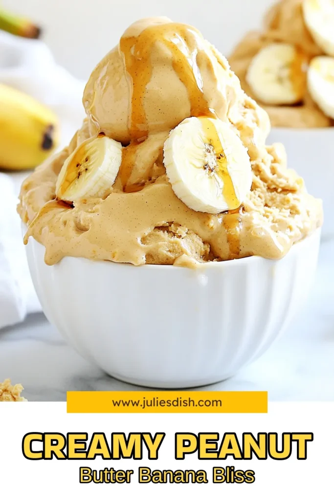 Indulge in this delicious vegan ice cream recipe featuring creamy peanut butter and banana! This peanut butter banana dessert is a perfect plant-based ice cream option for hot days. With just a few ingredients, you can create luscious frozen banana snacks that everyone will love. Treat yourself to these creamy vegan treats that are simple to make! Save this recipe for later. #VeganIceCream #PeanutButterDessert #FrozenBanana #PlantBasedTreats