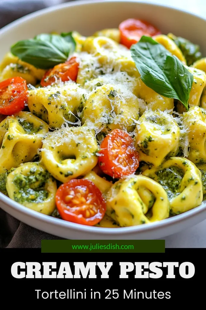 Indulge in this creamy pesto tortellini recipe that makes for an easy tortellini dinner! With cheesy tortellini, spinach, and a luscious basil pesto pasta sauce, it's a quick Italian recipe your family will love. Ready in just 25 minutes, this dish is perfect for weeknight meals. Try it tonight and elevate your dinner game! Save this recipe for a delightful pasta night! #TortelliniRecipe #PastaLovers #QuickDinner #ItalianRecipes