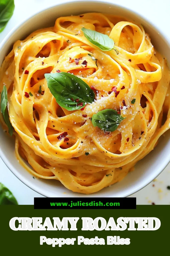 Indulge in this creamy red pepper pasta recipe that’s sure to impress! Our roasted red pepper fettuccine features a homemade creamy pasta sauce that's easy to make, making it the perfect vegetarian pasta with red peppers for any occasion. With just a few ingredients and simple steps, you can whip up this delightful easy creamy pasta dish in no time. Save this recipe for a quick weeknight dinner or a special gathering! #CreamyPasta #VegetarianRecipes #PastaLovers #RedPeppers
