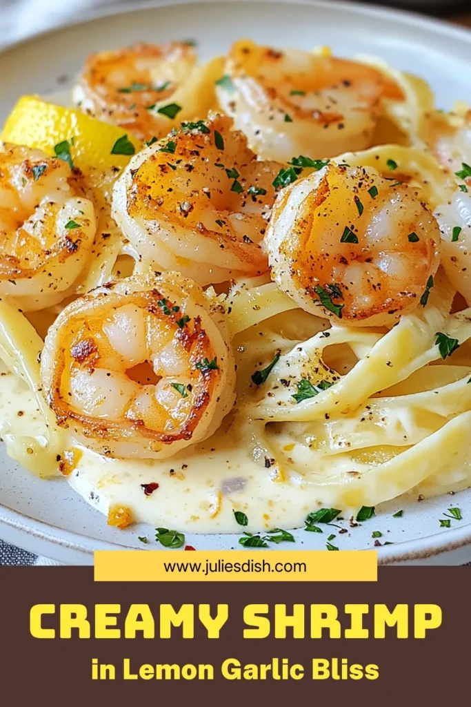 Indulge in the rich flavors of creamy lemon garlic shrimp with this easy shrimp pasta recipe. Perfect for a weeknight dinner, this fettuccine shrimp recipe combines succulent shrimp and a luscious lemon garlic sauce pasta that will impress everyone at the table. Ready in just 25 minutes, it’s a must-try for busy nights. Save this creamy lemon garlic shrimp recipe for your next meal! #ShrimpDishes #PastaRecipe #Fettuccine #EasyDinners