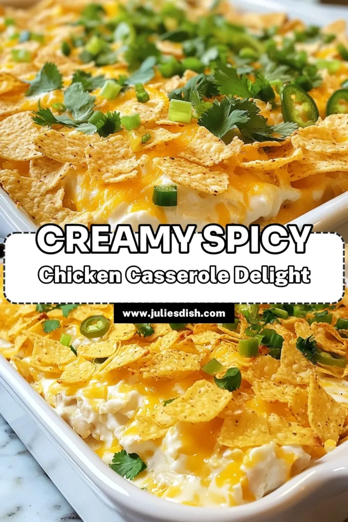 Make mealtime exciting with this Creamy Jalapeño Popper Chicken Casserole! Perfect for anyone searching for delicious Chicken Casserole Recipes, this cheesy chicken bake features creamy goodness with a spicy kick. Packed with shredded chicken, cream cheese, and crunchy tortilla chips, it's an easy casserole dish that's sure to impress. Try it tonight! Save this recipe for your next family dinner! #ChickenCasseroleRecipes #JalapeñoRecipes #CheesyChickenBake #EasyCasseroleDishes