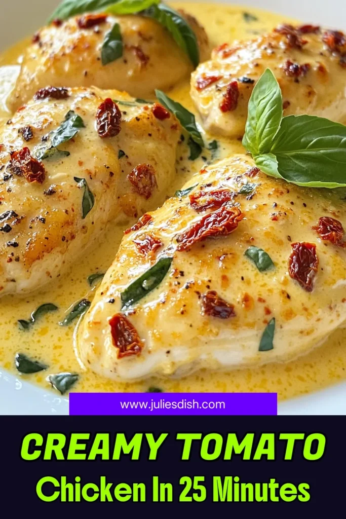 Indulge in this creamy sun dried tomato chicken that's perfect for an easy chicken dinner recipe! This flavorful dish features succulent chicken with sun dried tomatoes, simmered in a rich parmesan chicken sauce. Ready in just 25 minutes, it's your new go-to creamy chicken skillet recipe. Impress your family with this mouthwatering meal tonight! Save this recipe for a delicious weeknight dinner! #ChickenDinner #EasyRecipes #SunDriedTomatoes #CreamyChicken