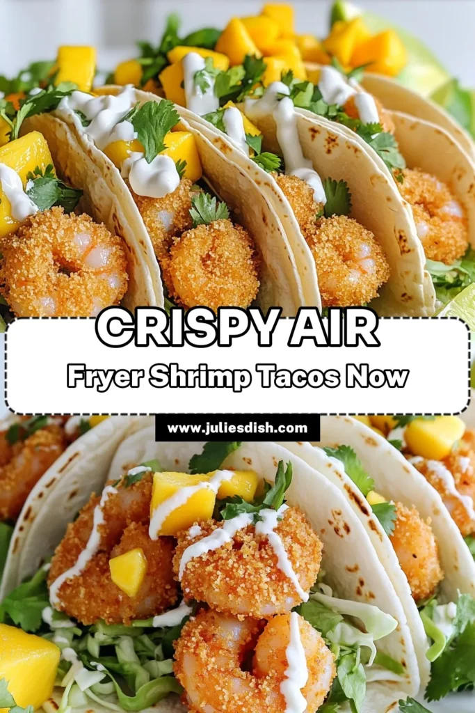 Get ready to dive into deliciousness with these Crispy Air Fryer Shrimp Tacos! Perfectly seasoned shrimp are coated in crunchy panko and air-fried to golden perfection, making for a quick and tasty meal. Load your tacos up with fresh cabbage, sweet mango, and zesty cilantro for a flavor explosion. Don't miss out on this easy recipe—click through to explore and make these delightful tacos tonight! #AirFryerRecipes #ShrimpTacos #HealthyEating #EasyDinnerIdeas