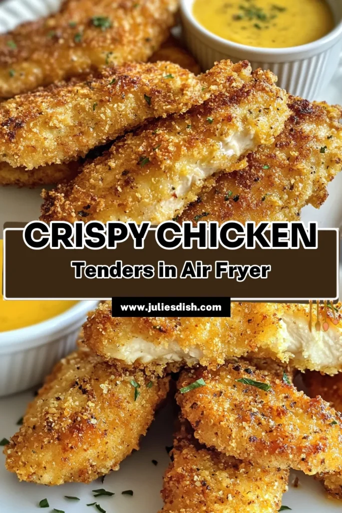 Enjoy deliciously crispy air fryer chicken tenders that are easy to make and packed with flavor! This crispy chicken tenders recipe features buttermilk chicken tenders coated in panko for the perfect crunch. Ideal for quick dinners or snacks, these easy air fryer recipes will become a family favorite. Try this delightfully simple recipe today and savor every bite! Don't forget to save this for later! #AirFryerChickenTenders #CrispyChickenTenders #ButtermilkChickenTenders #EasyAirFryerRecipes
