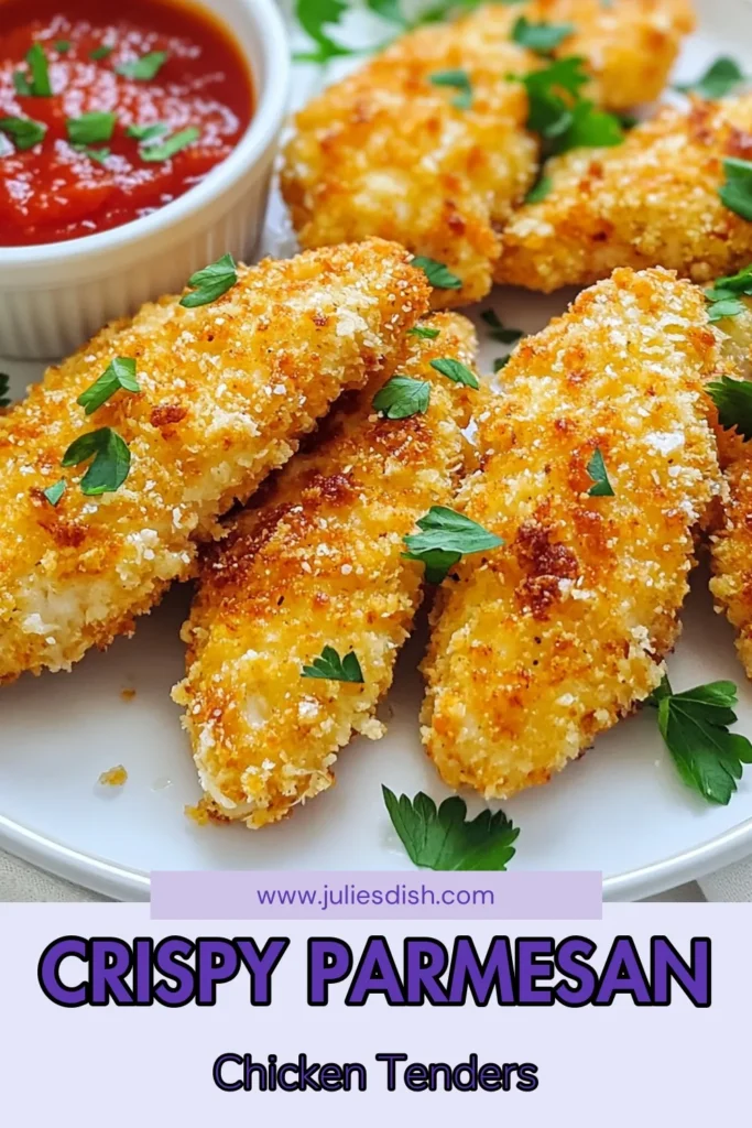 Looking for a delicious and easy baked chicken tenders recipe? Try these Parmesan crusted chicken tenders! Coated with crispy panko and fresh Parmesan, these homemade chicken tenders are perfect for a quick meal or snack. In just 40 minutes, you can have flavorful chicken tenders that everyone will love. Click to discover the simple steps and impress your family tonight! #ParmesanCrustedChickenTenders #EasyChickenTenderRecipes #HomemadeChickenTenders #PankoChickenTenders