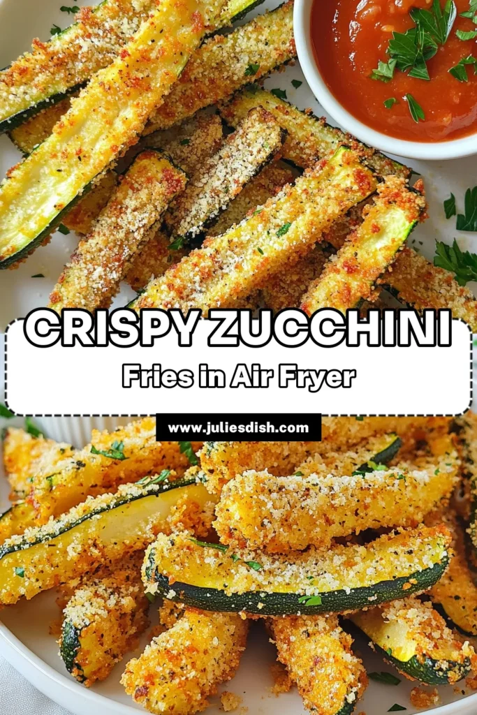 Discover the ultimate crispy zucchini fries recipe with these air fryer zucchini fries! Made with panko breadcrumbs zucchini and perfect for healthy zucchini snacks, these easy vegetable fries are a delicious twist on your favorite appetizers. Each bite is golden and crunchy, making them an ideal guilt-free treat. Try this simple recipe today and elevate your snack game! Don’t forget to save for later! #AirFryerZucchiniFries #CrispyZucchiniFries #HealthyZucchiniSnacks #EasyVegetableFries